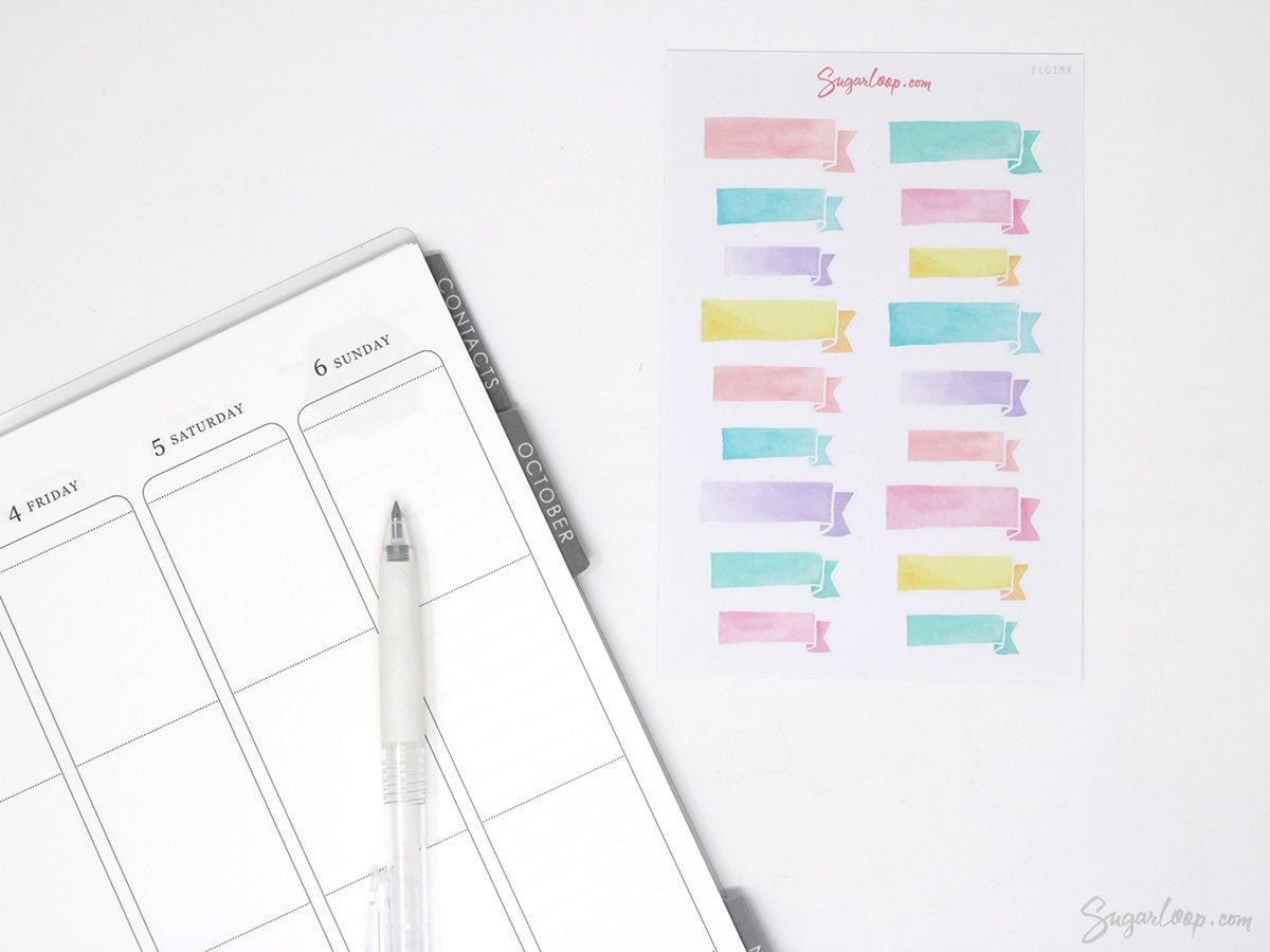 Watercolor Header Banner Flag Stickers for Journals & Planners: Pastel