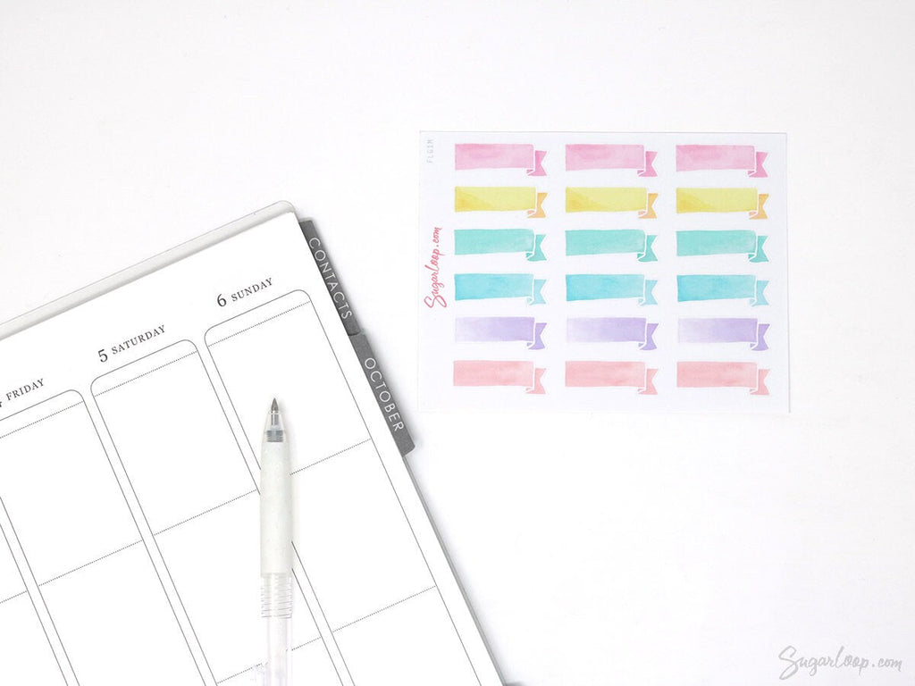Watercolor Header Banner Flag Stickers for Journals & Planners: Pastel
