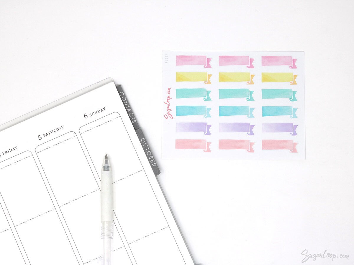 Watercolor Header Banner Flag Stickers for Journals & Planners: Pastel