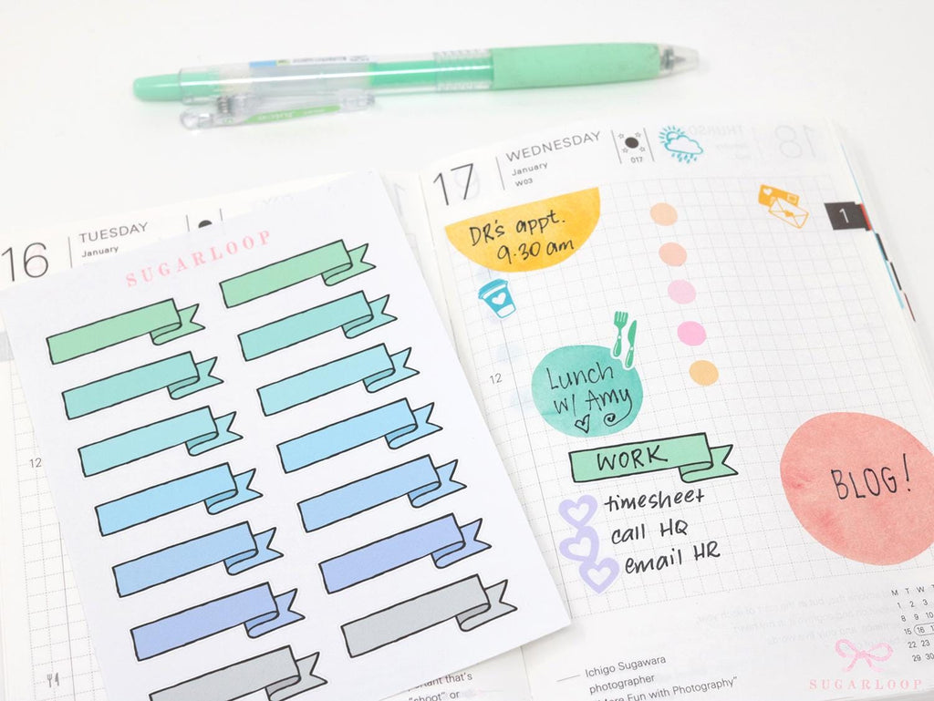 Banner Flag Bujo Planner Stickers: 1.5in (38 mm)
