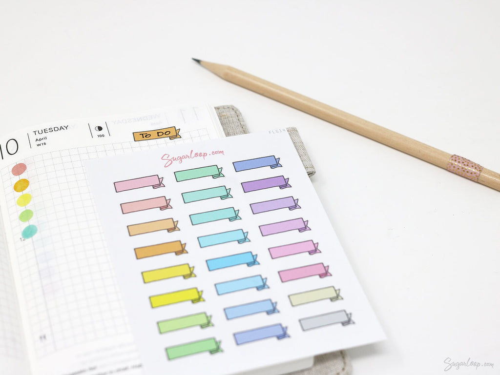 Banner Flag Bujo Planner Stickers: 1in (25 mm) Wide