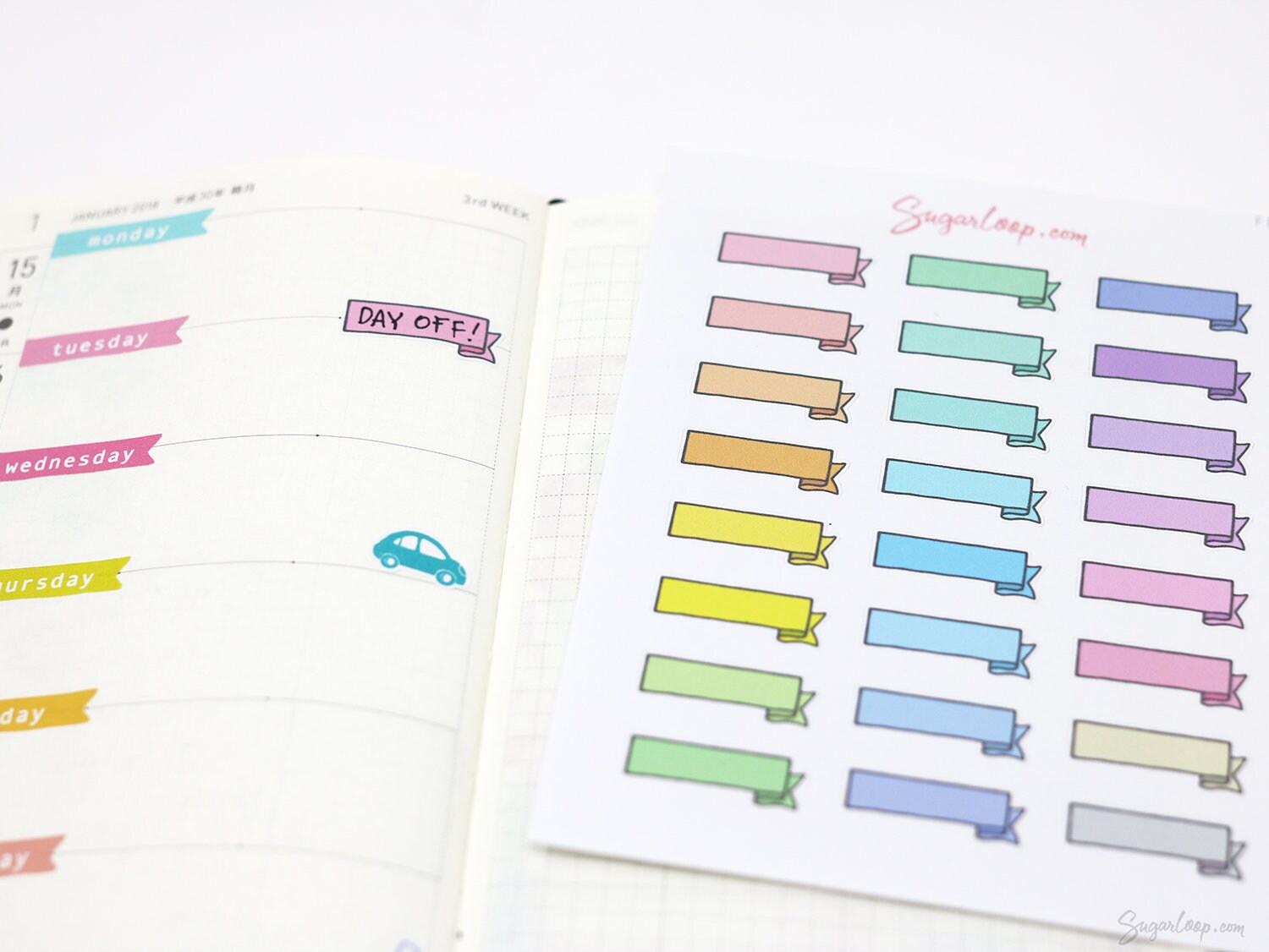 Banner Flag Bujo Planner Stickers: 1in (25 mm) Wide