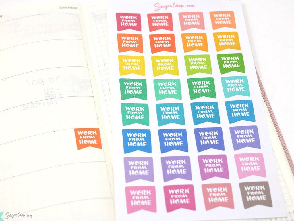 WFH Work From Home Banner Flag Bujo Journal Planner Stickers: Rainbow