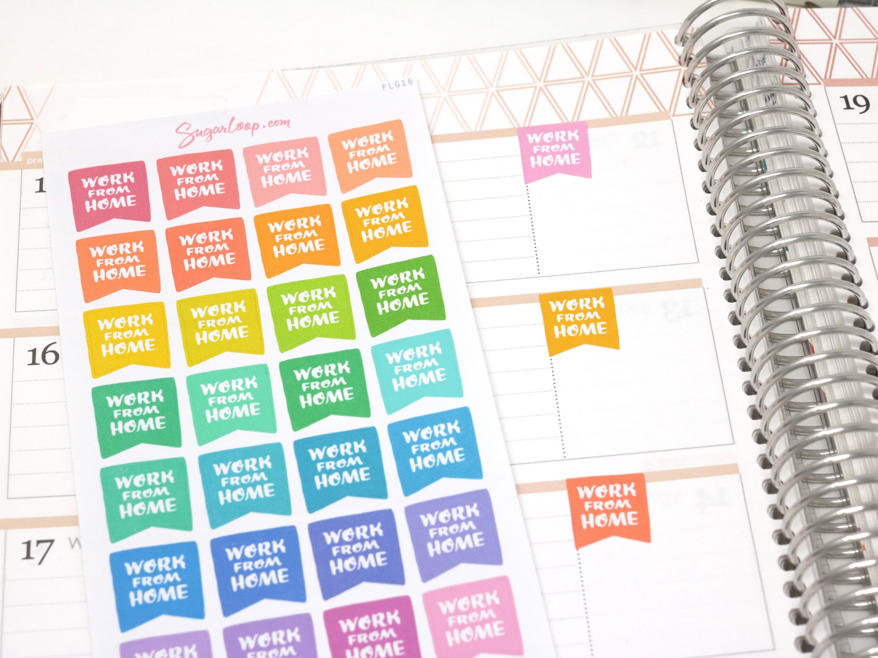 WFH Work From Home Banner Flag Bujo Journal Planner Stickers: Rainbow