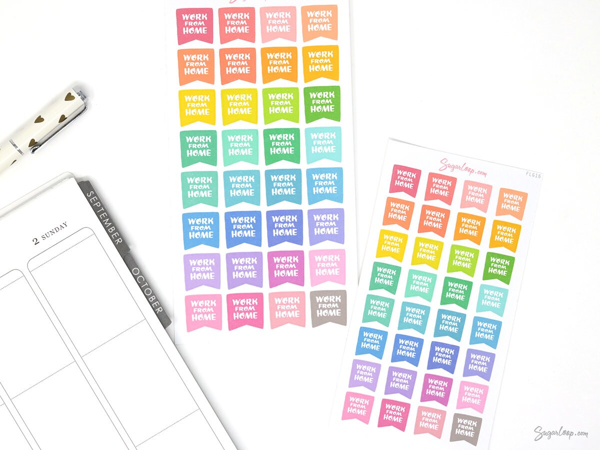 WFH Work From Home Banner Flag Bujo Journal Planner Stickers: Rainbow