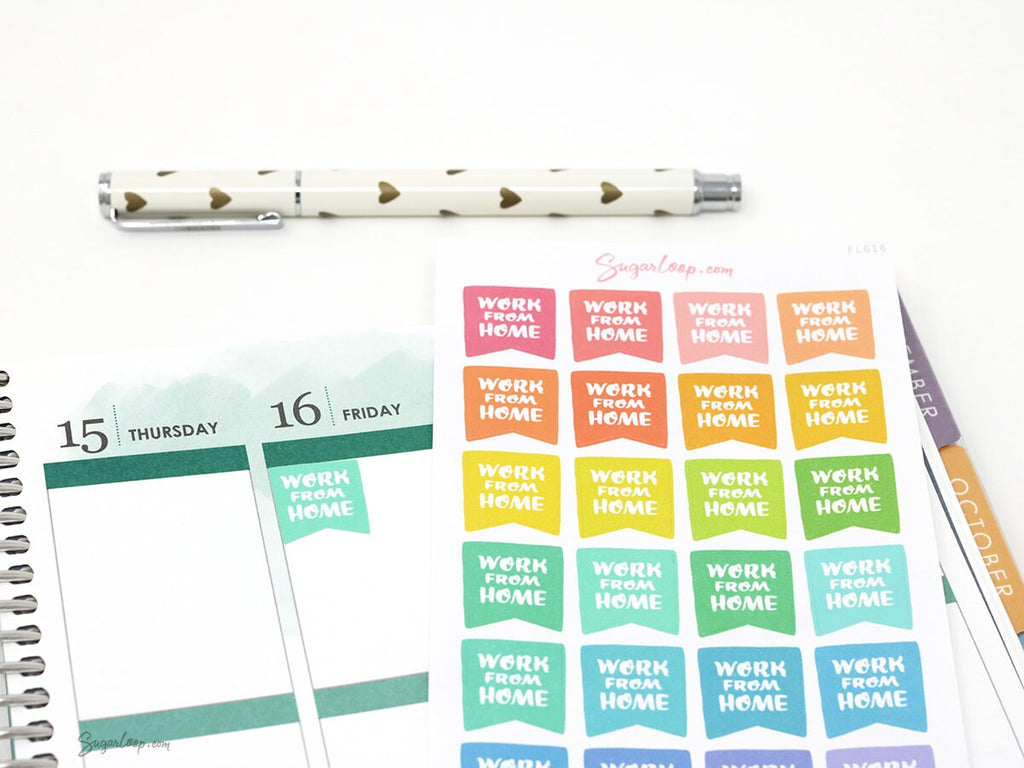 WFH Work From Home Banner Flag Bujo Journal Planner Stickers: Rainbow