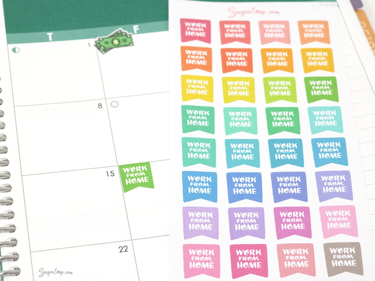 WFH Work From Home Banner Flag Bujo Journal Planner Stickers: Rainbow