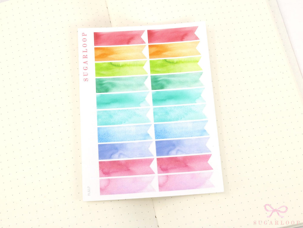 Watercolor Banner Flag Label Planner & Bujo Stickers: 0.5in (12 mm) Tall