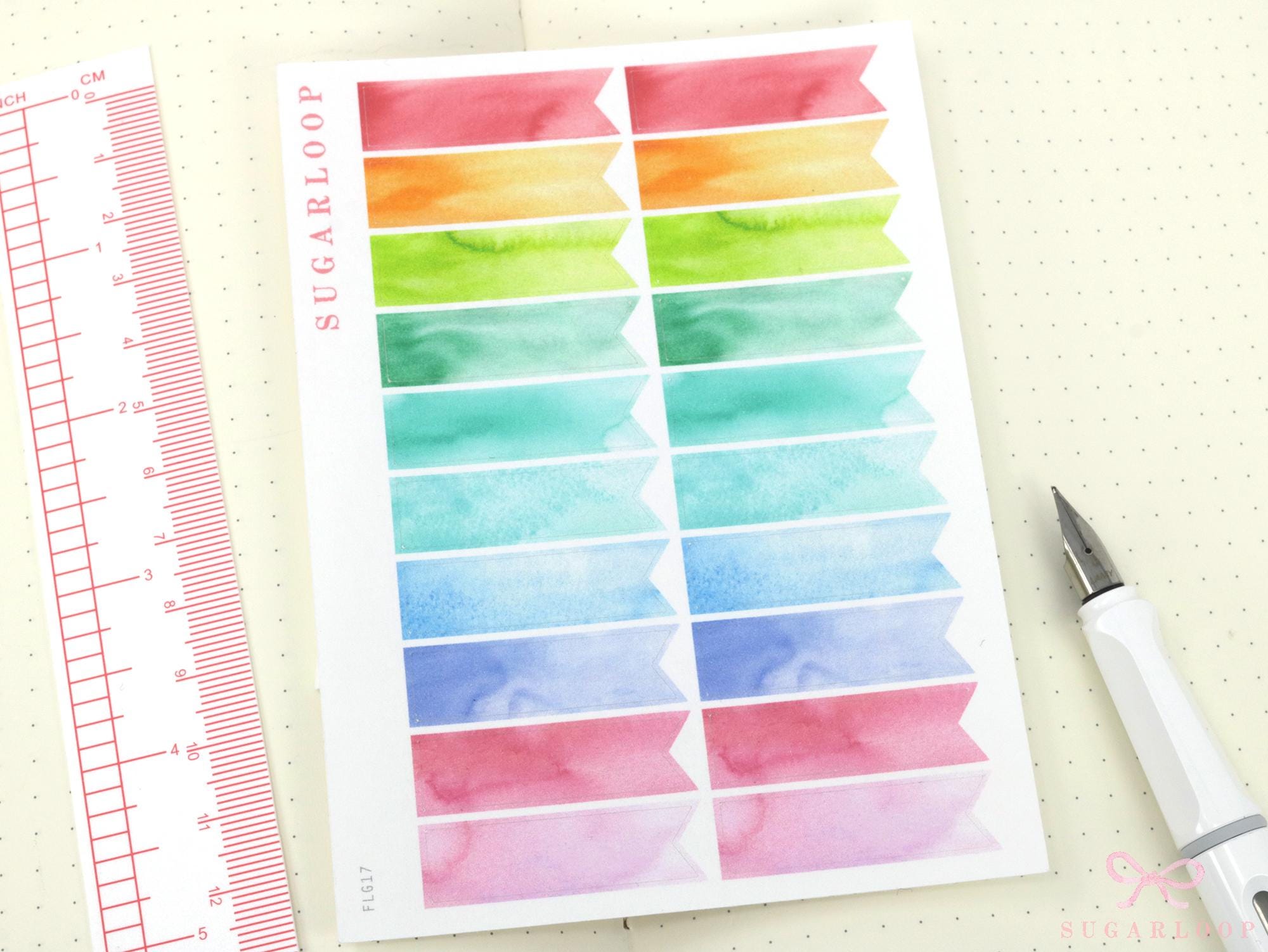 Writable, Watercolor, Bright Banner Planner Stickers: approx 10 mm (0.3 in) tall by 35 mm (1.3 in) wide
