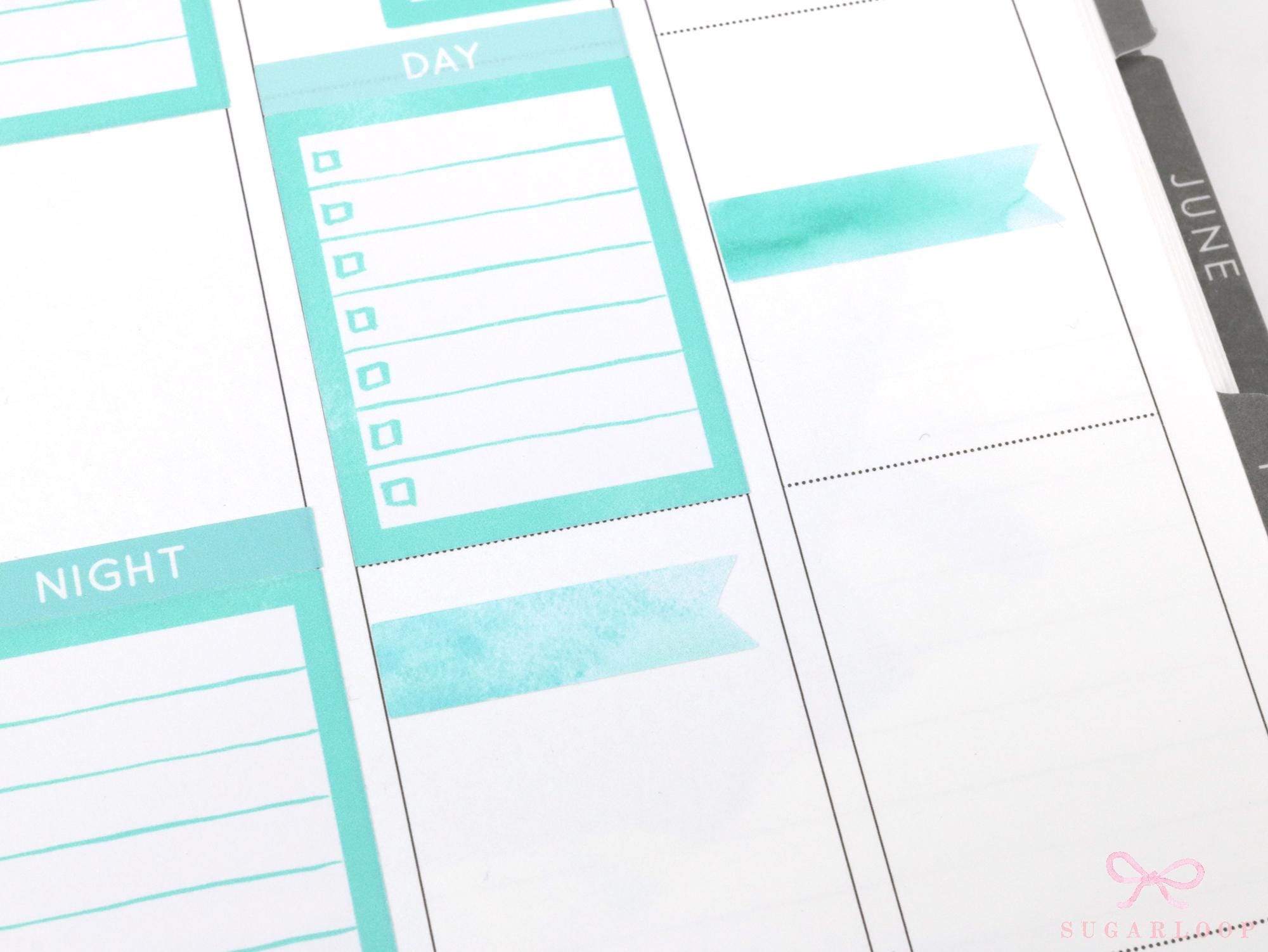 Writable, Watercolor, Bright Banner Planner Stickers: approx 10 mm (0.3 in) tall by 35 mm (1.3 in) wide