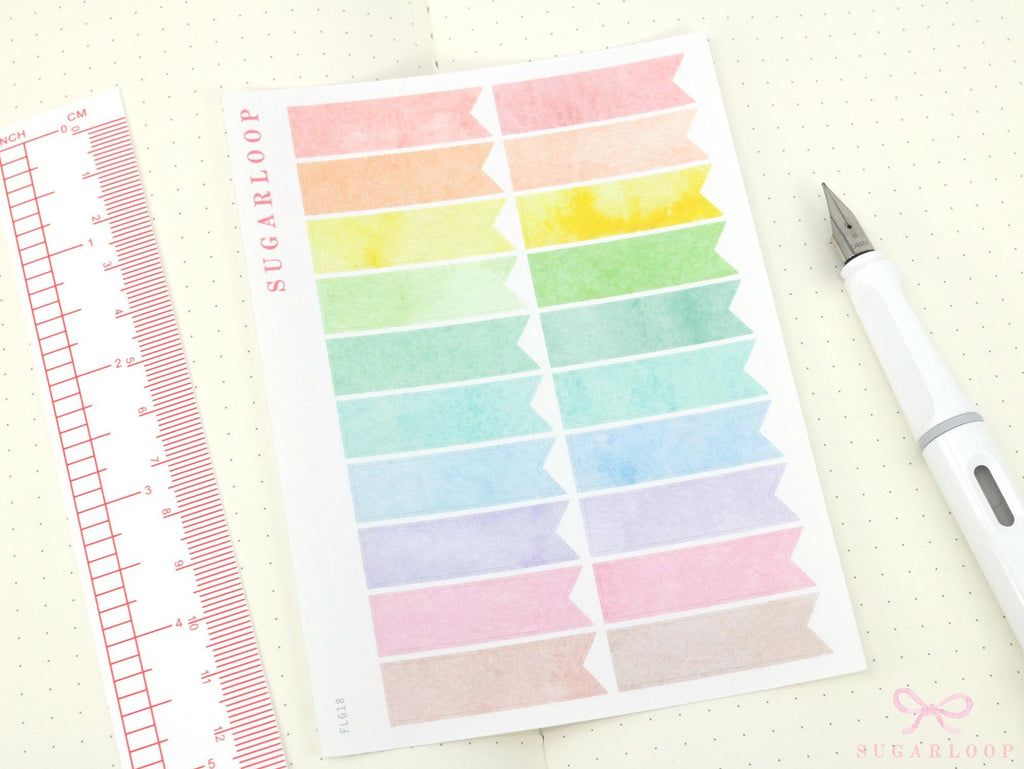 Pastel Watercolor Banner Flag Label Planner & Bujo Stickers: 0.5in (12 mm) Tall