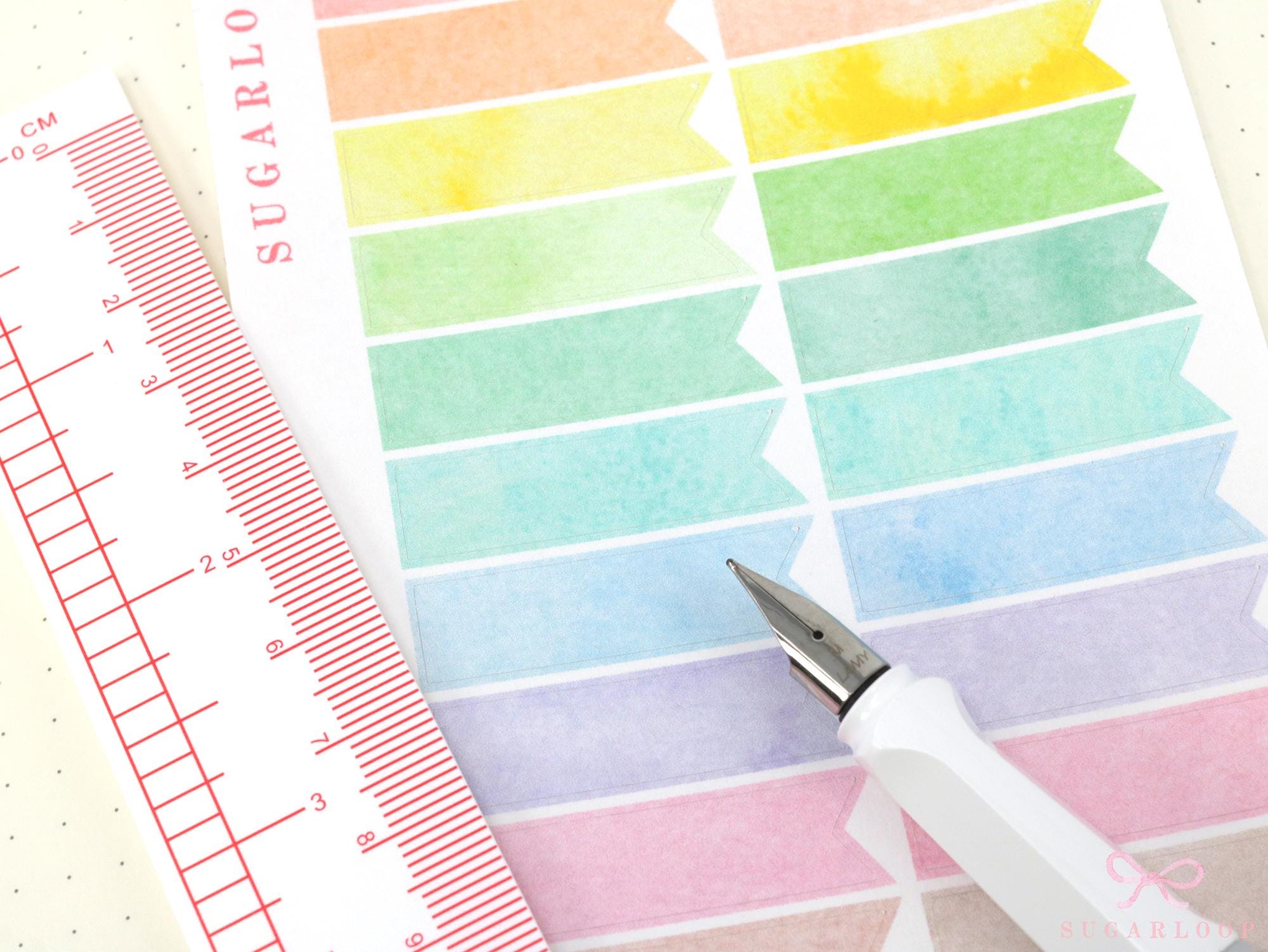 Writable, Watercolor, Pastel Banner Planner Stickers: 10 mm (0.3 in) tall by 35 mm (1.25 in) wide