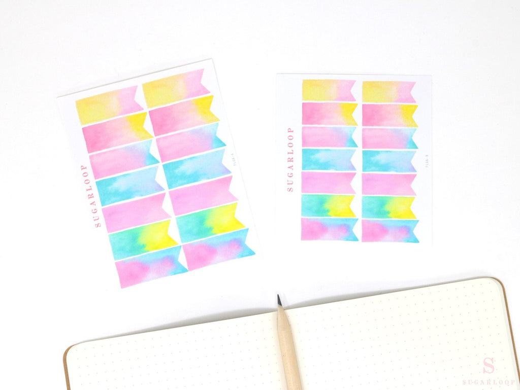 Watercolor Quarter Box Flag Label Bujo Planner Stickers: 0.5in (12 mm) Tall