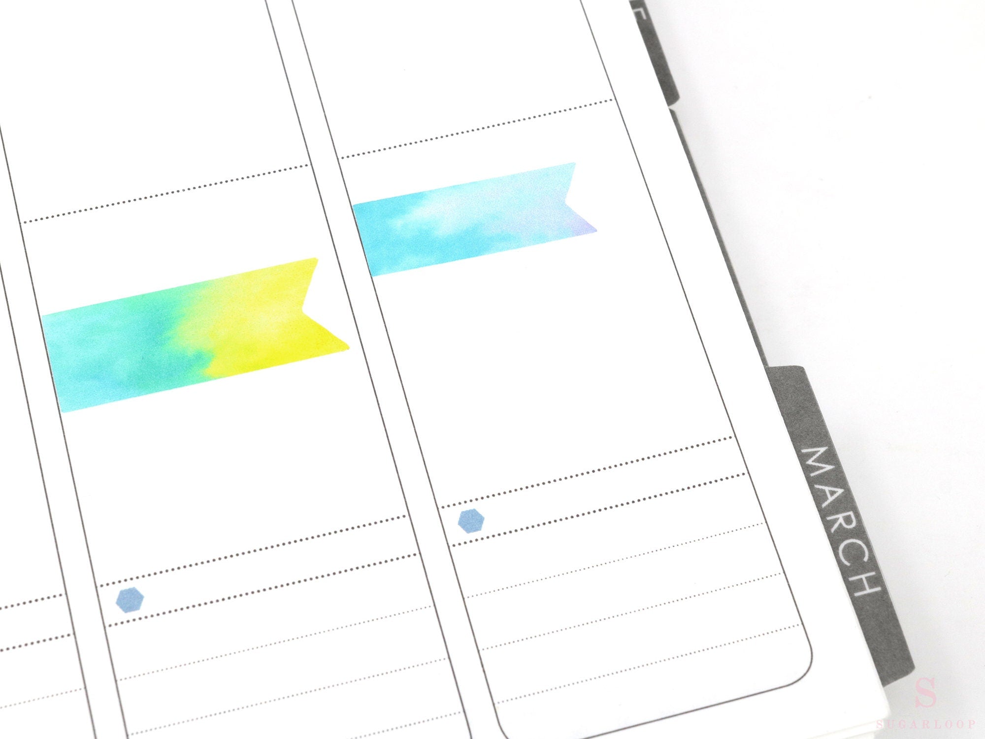 Watercolor Quarter Box Flag Label Bujo Planner Stickers: 0.5in (12 mm) Tall