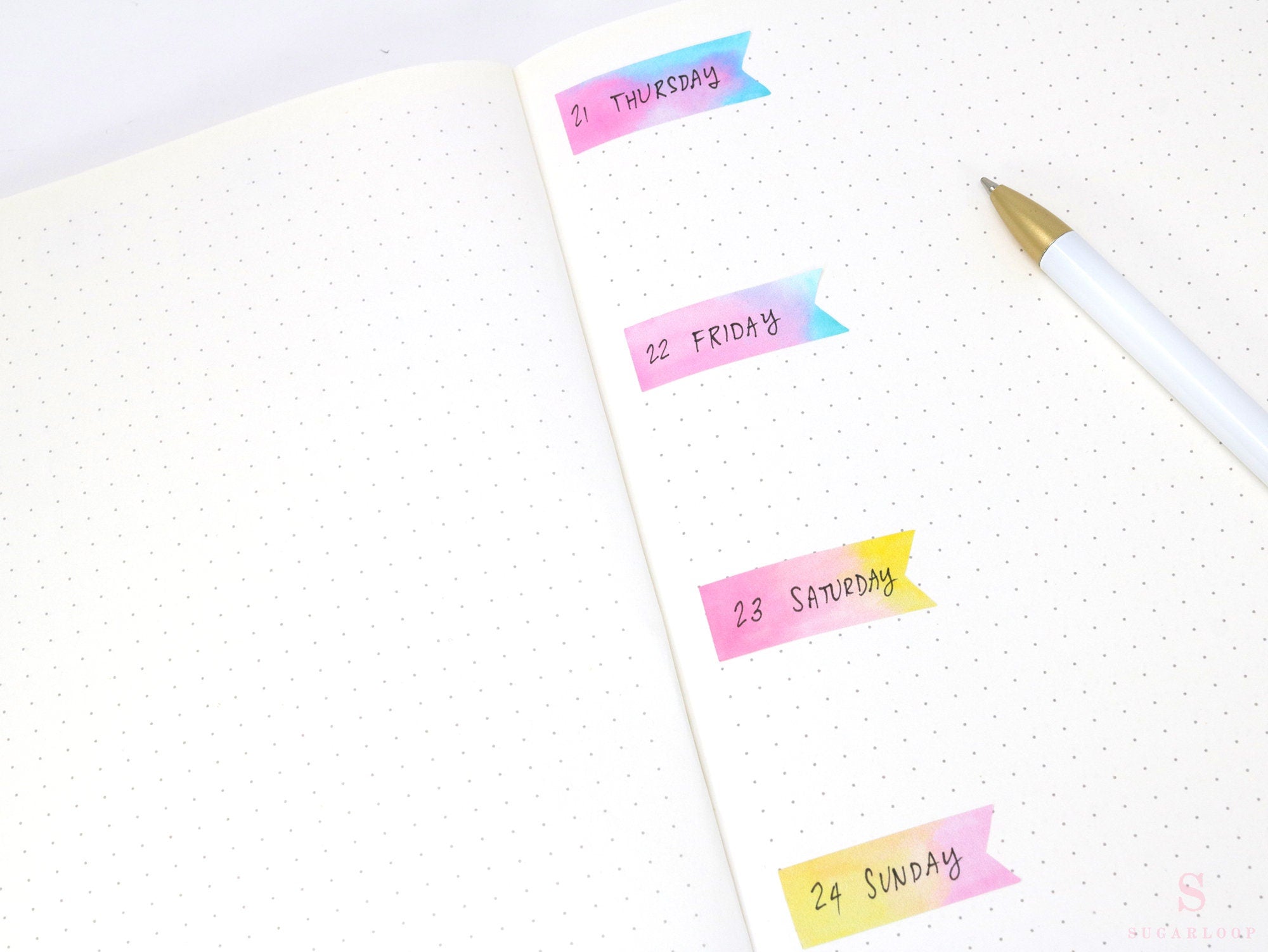 Watercolor Quarter Box Flag Label Bujo Planner Stickers: 0.5in (12 mm) Tall
