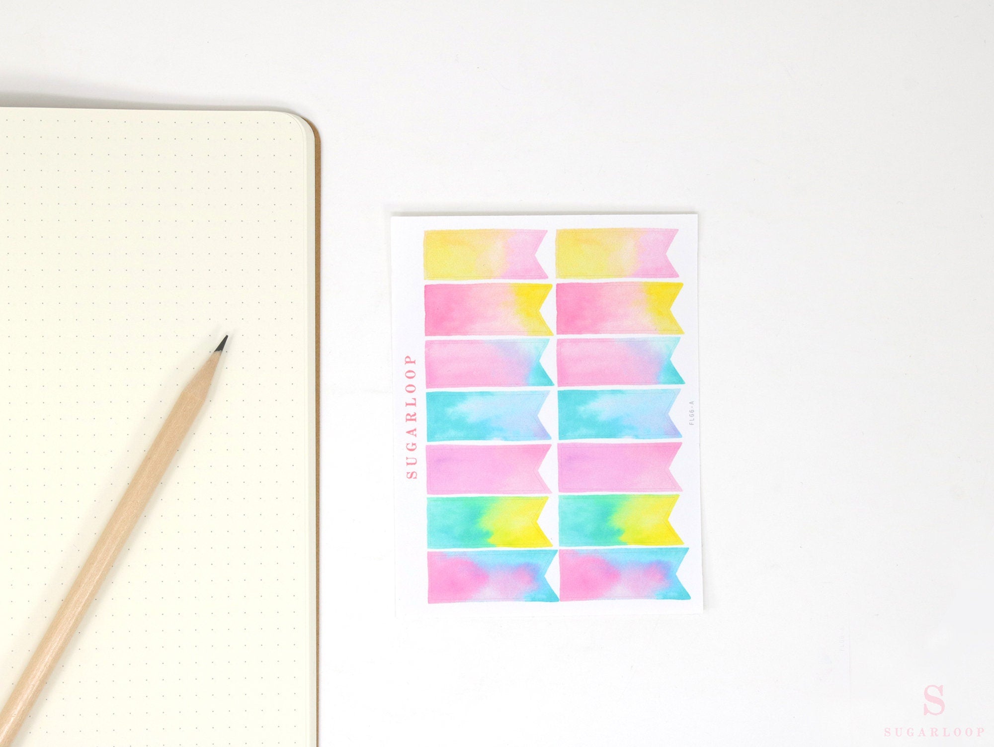 Watercolor Quarter Box Flag Label Bujo Planner Stickers: 0.5in (12 mm) Tall