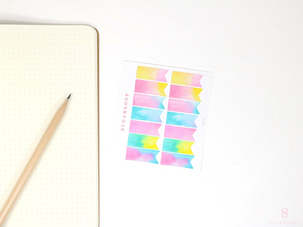 Watercolor Quarter Box Flag Label Bujo Planner Stickers: 0.5in (12 mm) Tall