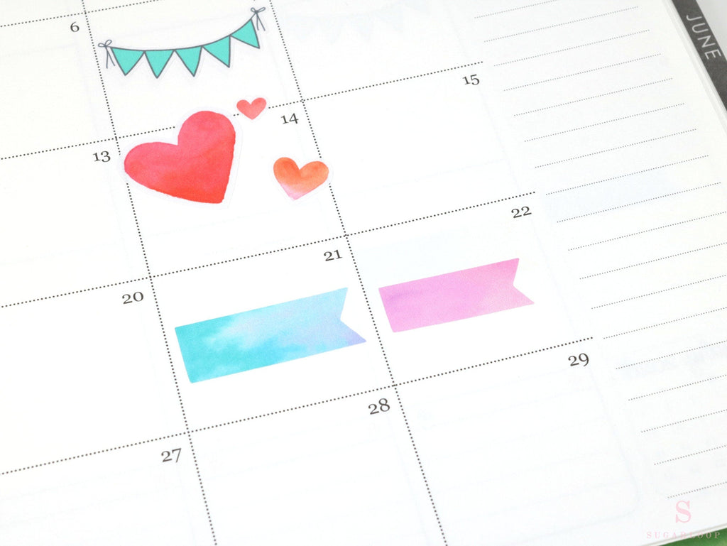 Watercolor Quarter Box Flag Label Bujo Planner Stickers: 0.5in (12 mm) Tall
