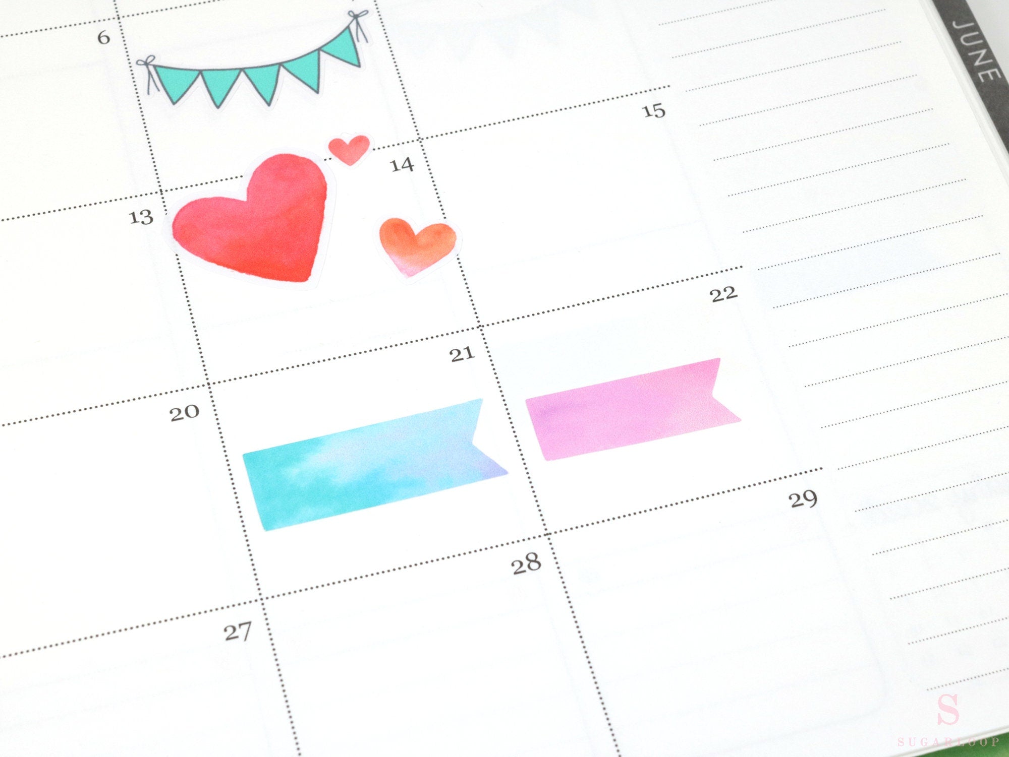 Watercolor Quarter Box Flag Label Bujo Planner Stickers: 0.5in (12 mm) Tall