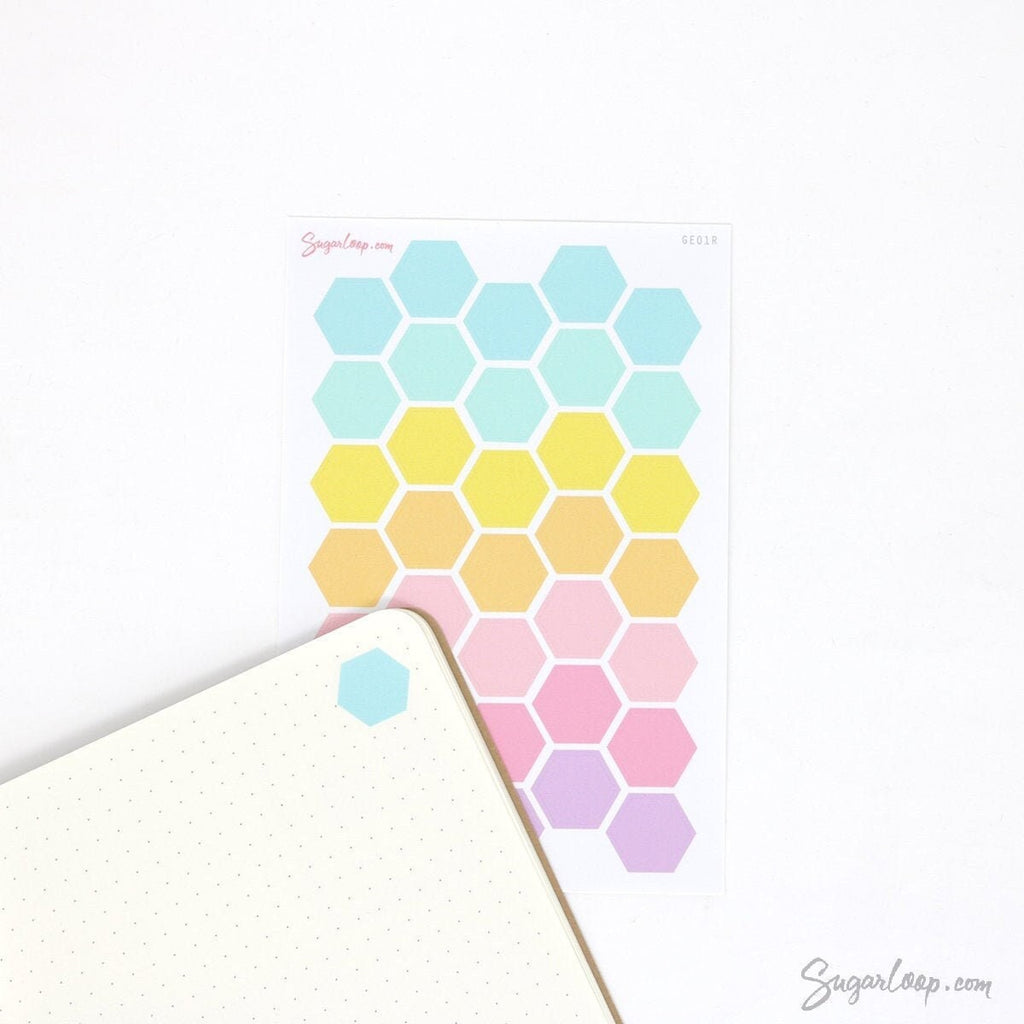 Hexagon Pastel Bujo Planner Stickers: 0.5in (12mm) 0.75in (19mm)