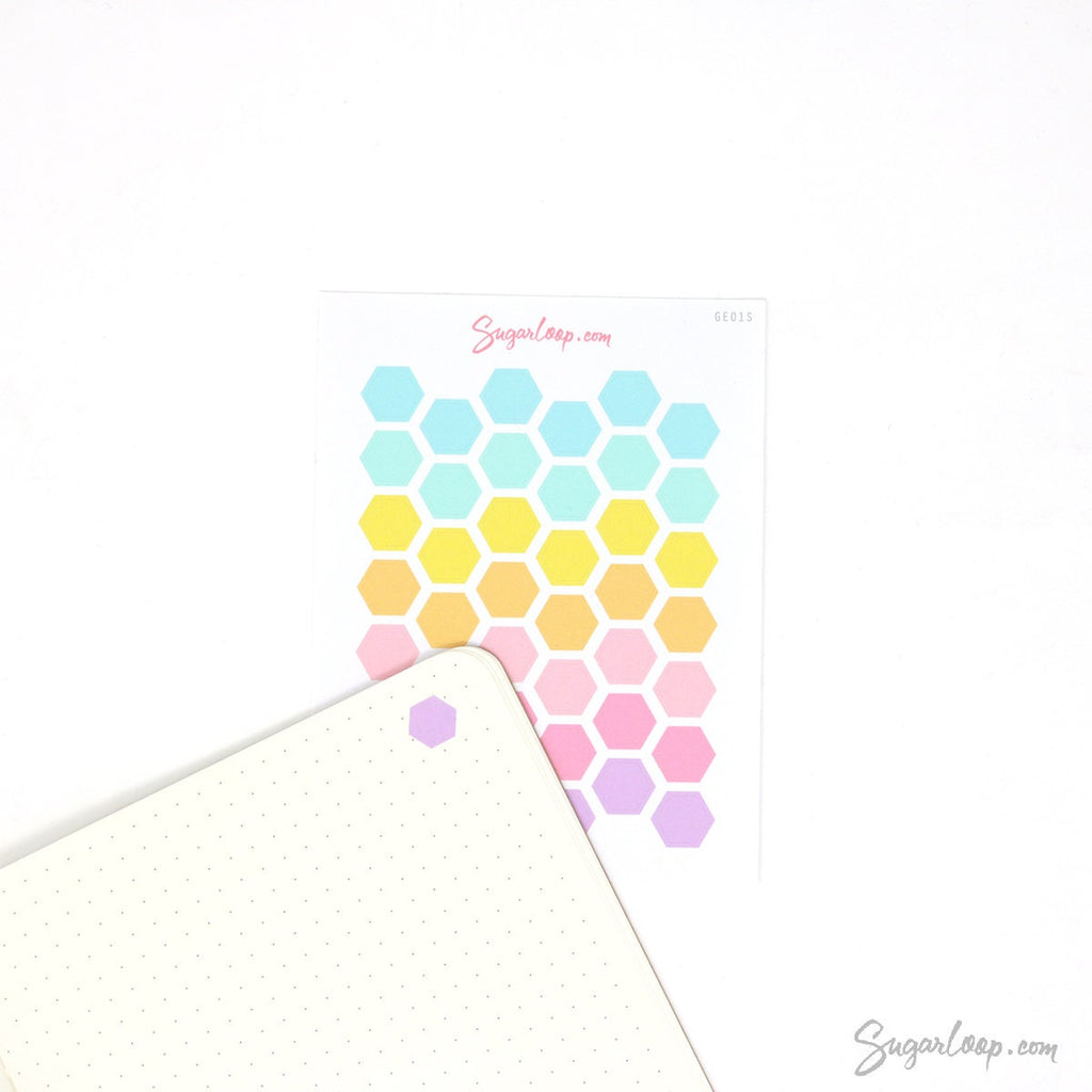 Hexagon Pastel Bujo Planner Stickers: 0.5in (12mm) 0.75in (19mm)