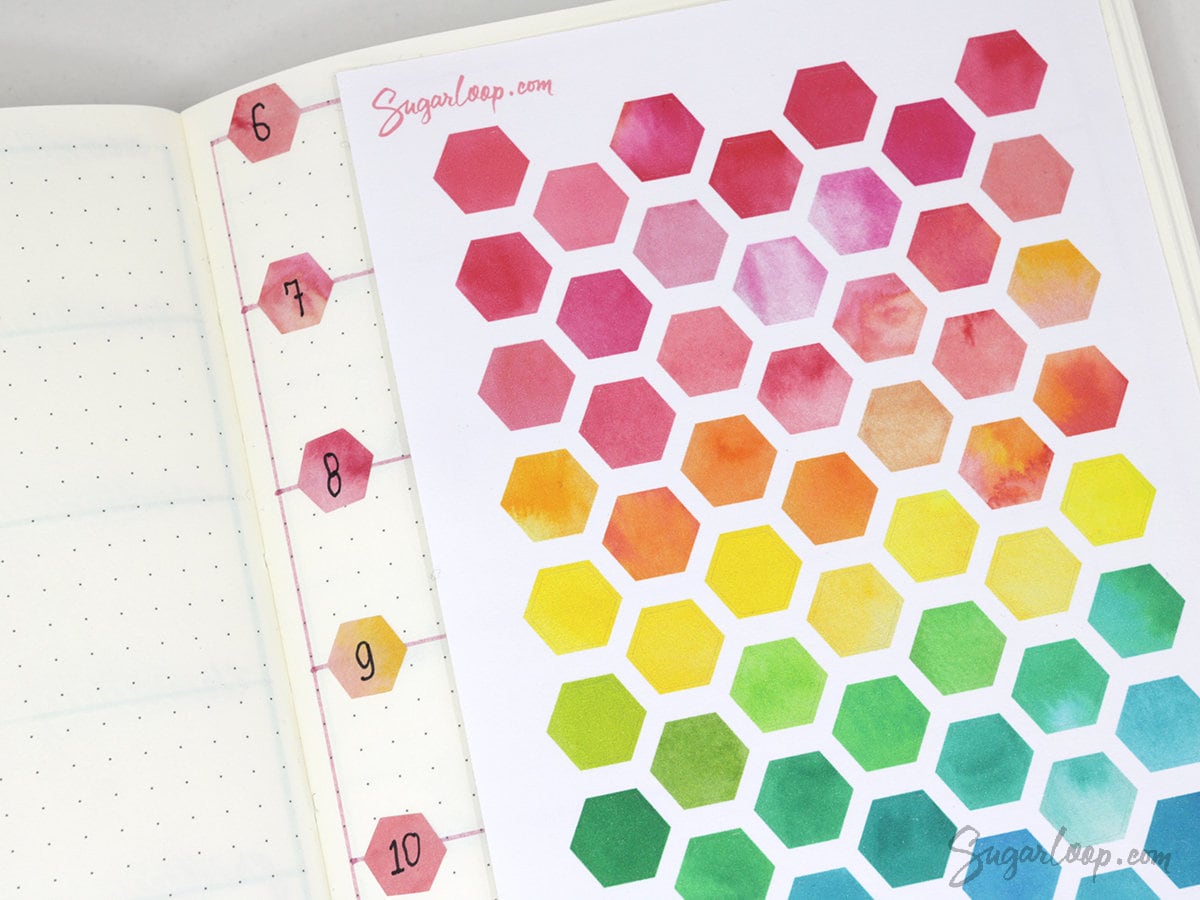 Watercolor Hexagon Bujo Planner Stickers: 0.5in (6mm)