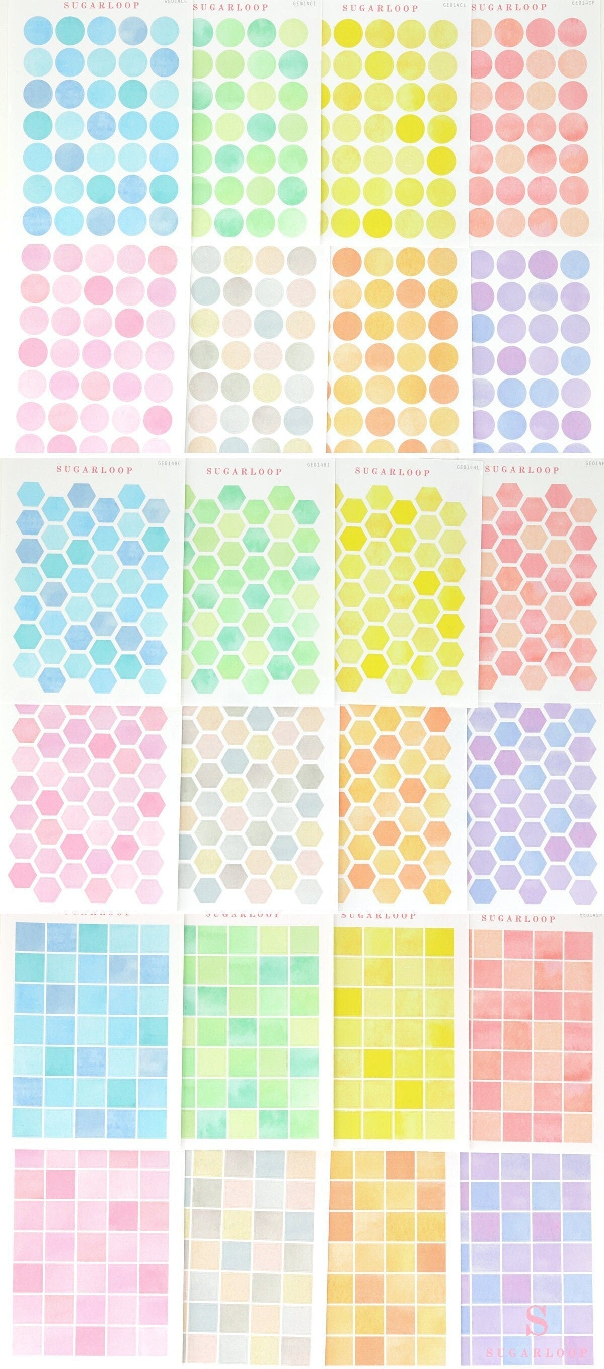 Hexagon Dot Circle Square Bujo Planner Stickers: 0.5” (12 mm)