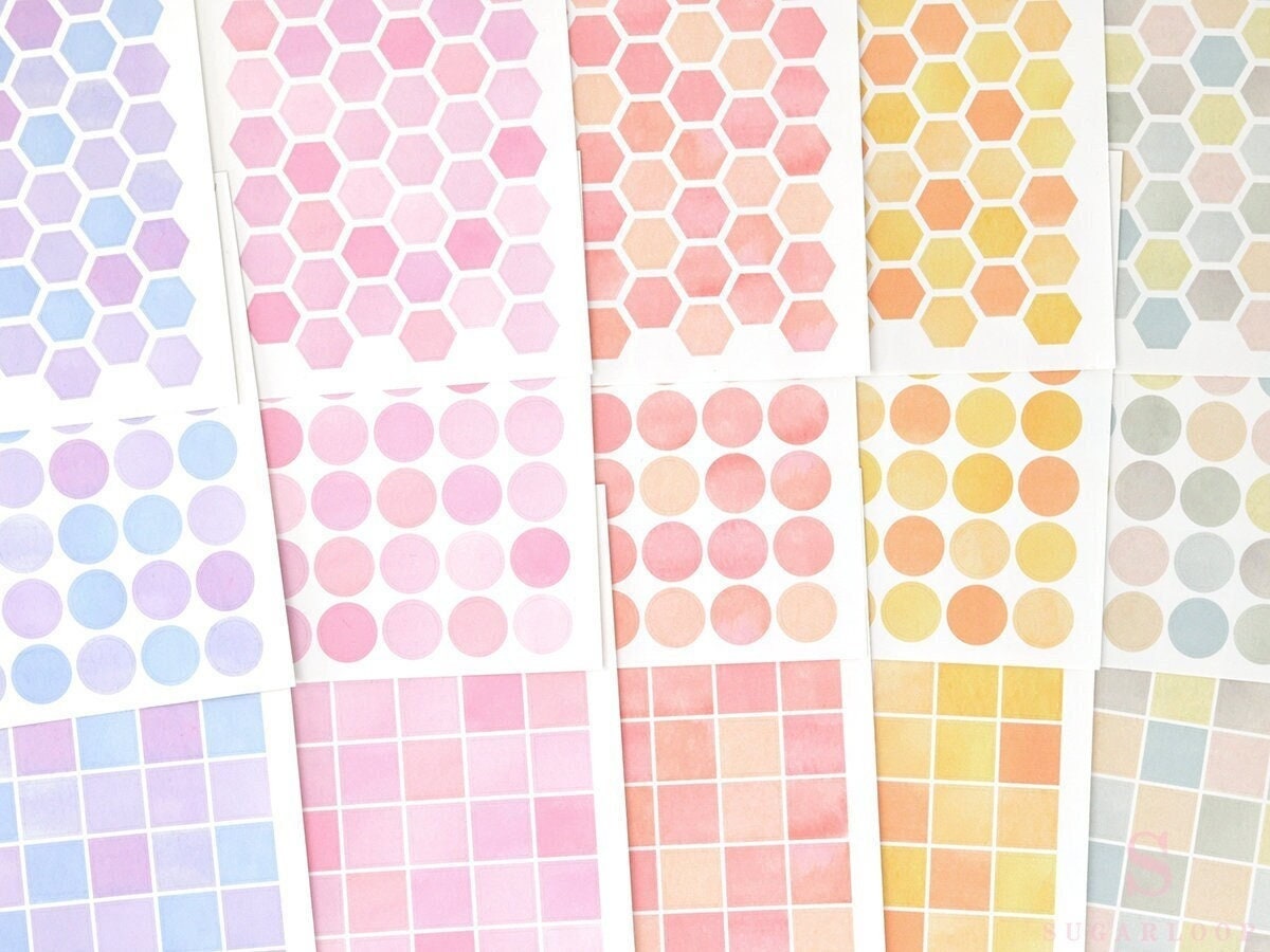Hexagon Dot Circle Square Bujo Planner Stickers: 0.5” (12 mm)