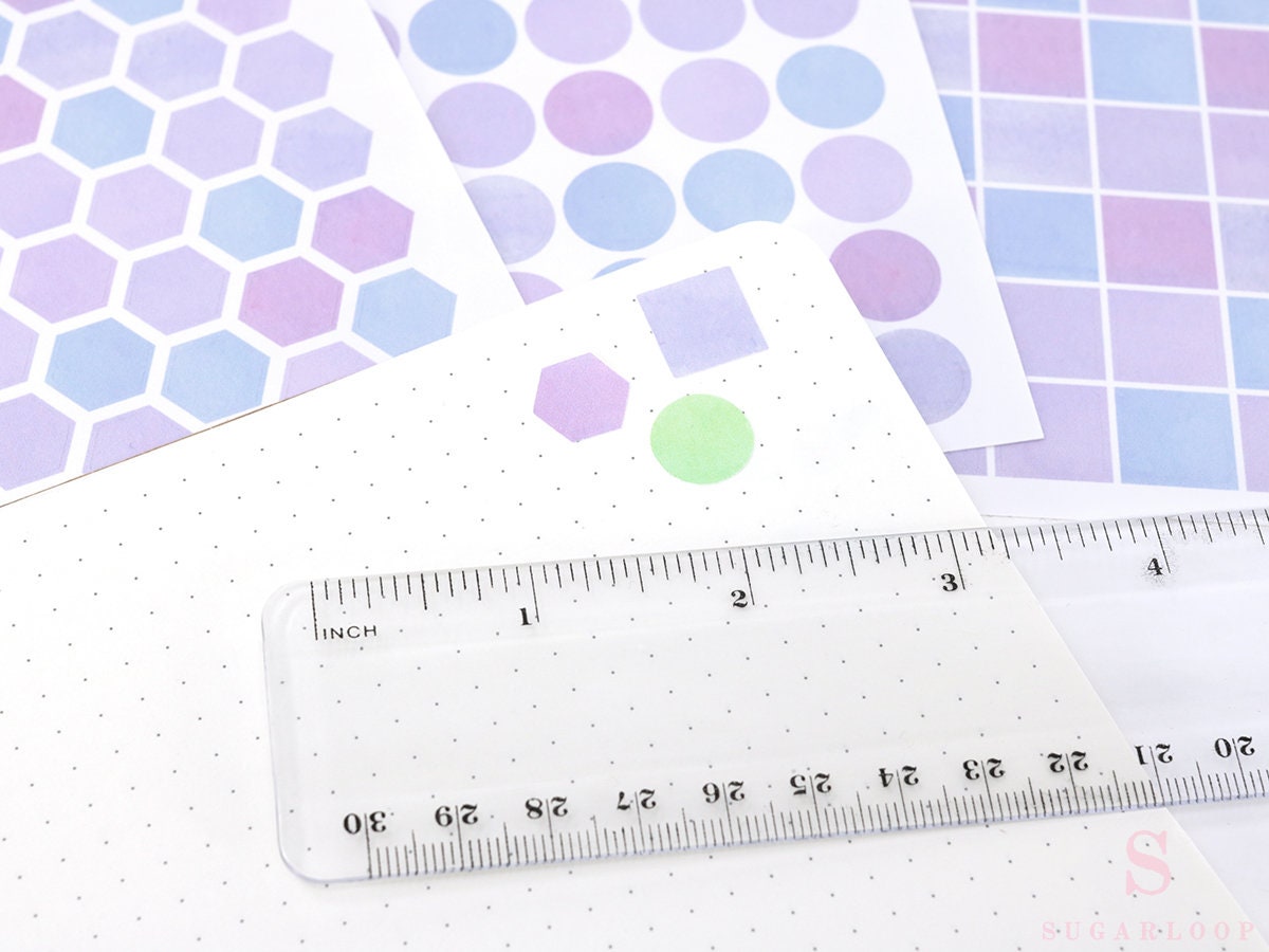 Hexagon Dot Circle Square Bujo Planner Stickers: 0.5” (12 mm)