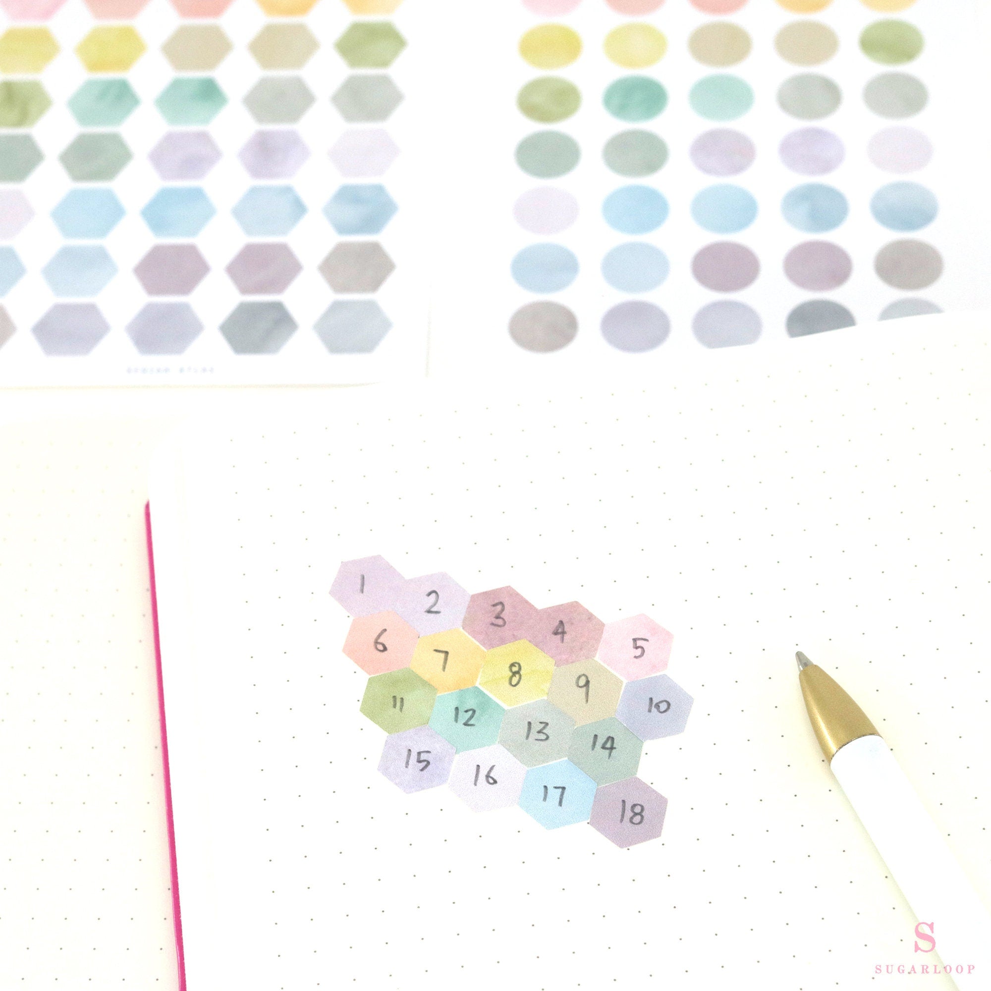 Hexagon Dot Square Bujo Planner Stickers: 1/2 inch (12 mm)