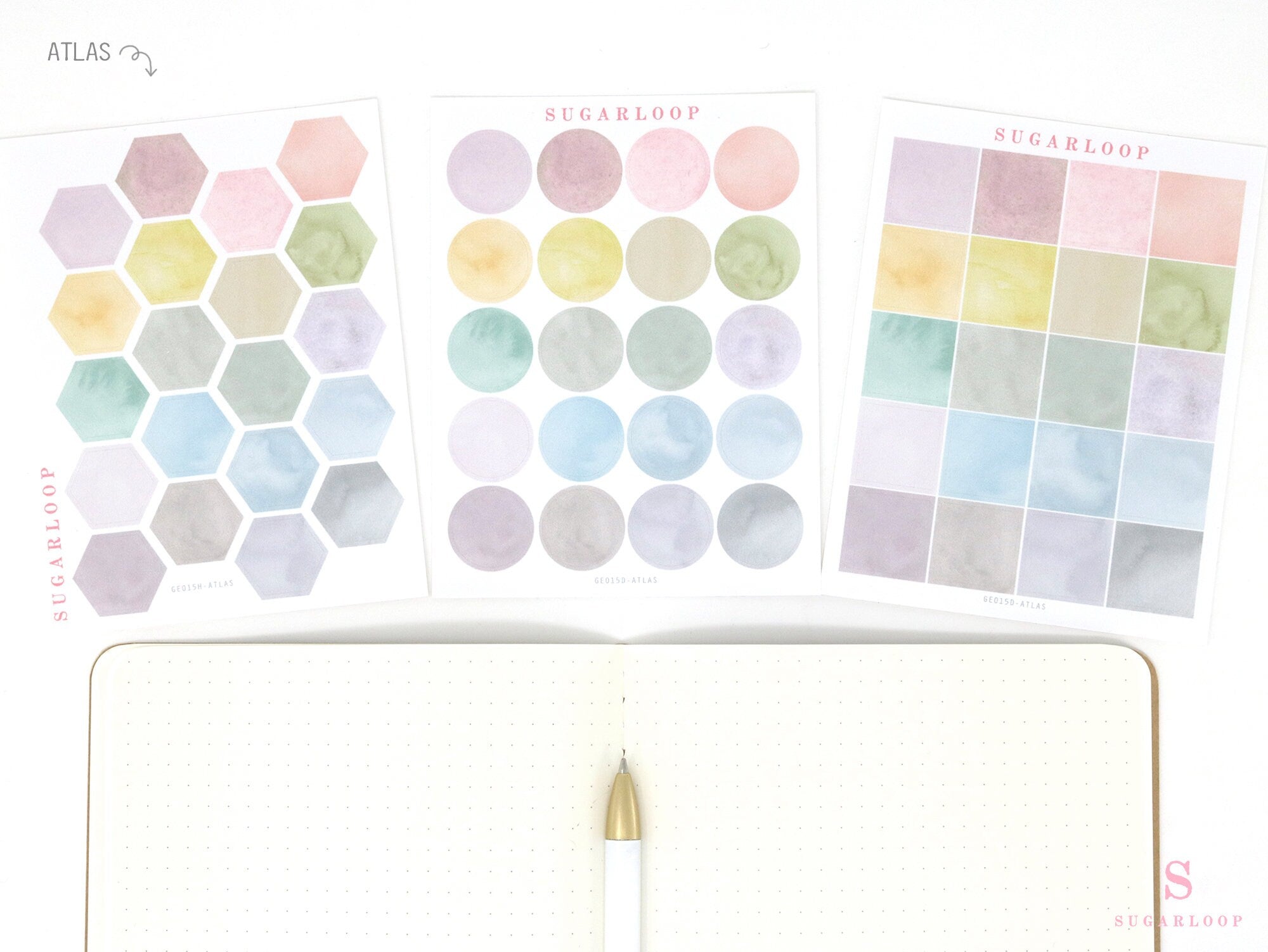 Watercolor Dot Hexagon Square Bujo Planner Stickers: 3/4 inch (19 mm)