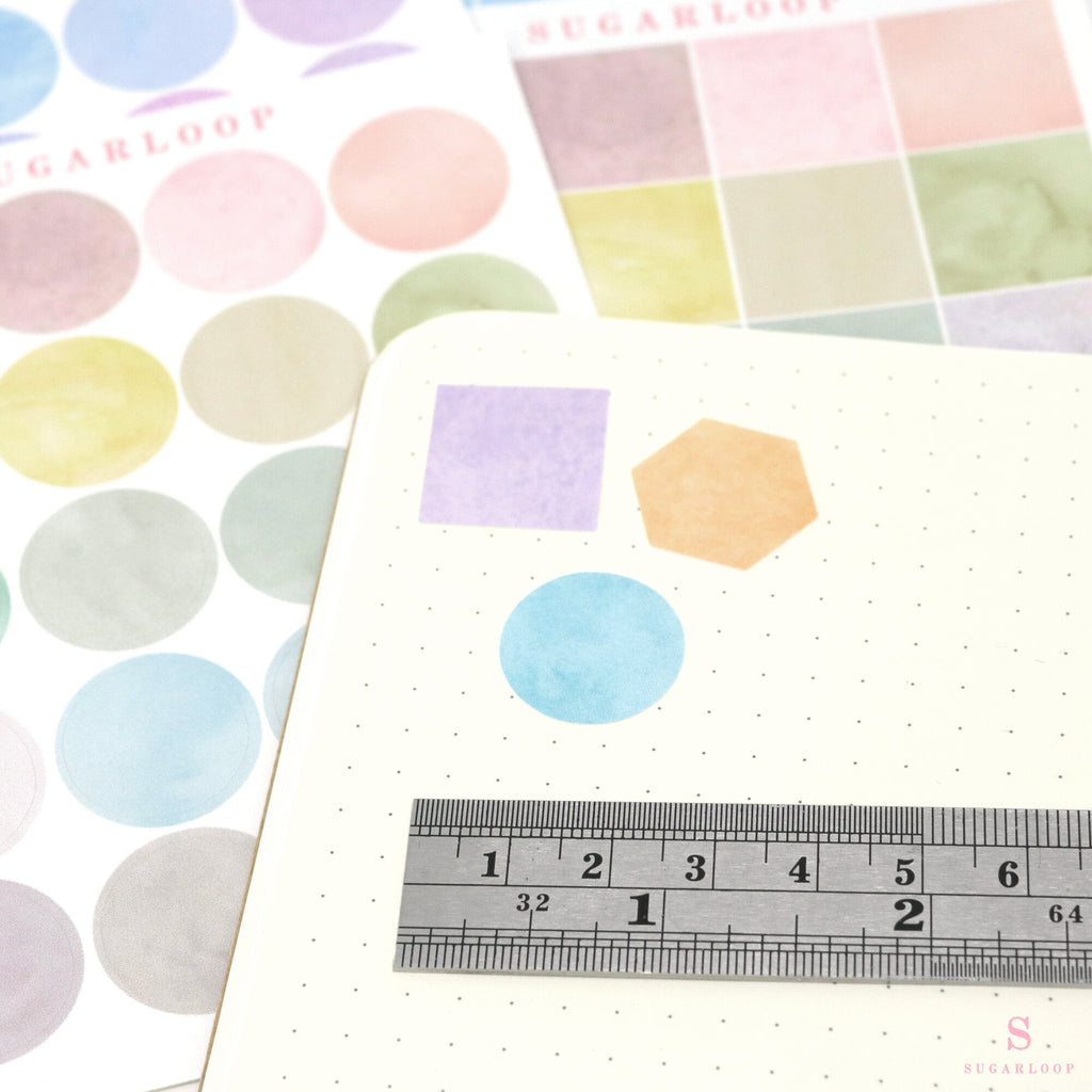 Watercolor Dot Hexagon Square Bujo Planner Stickers: 3/4 inch (19 mm)
