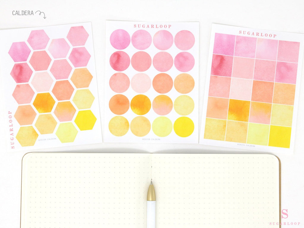 Watercolor Dot Hexagon Square Bujo Planner Stickers: 3/4 inch (19 mm)