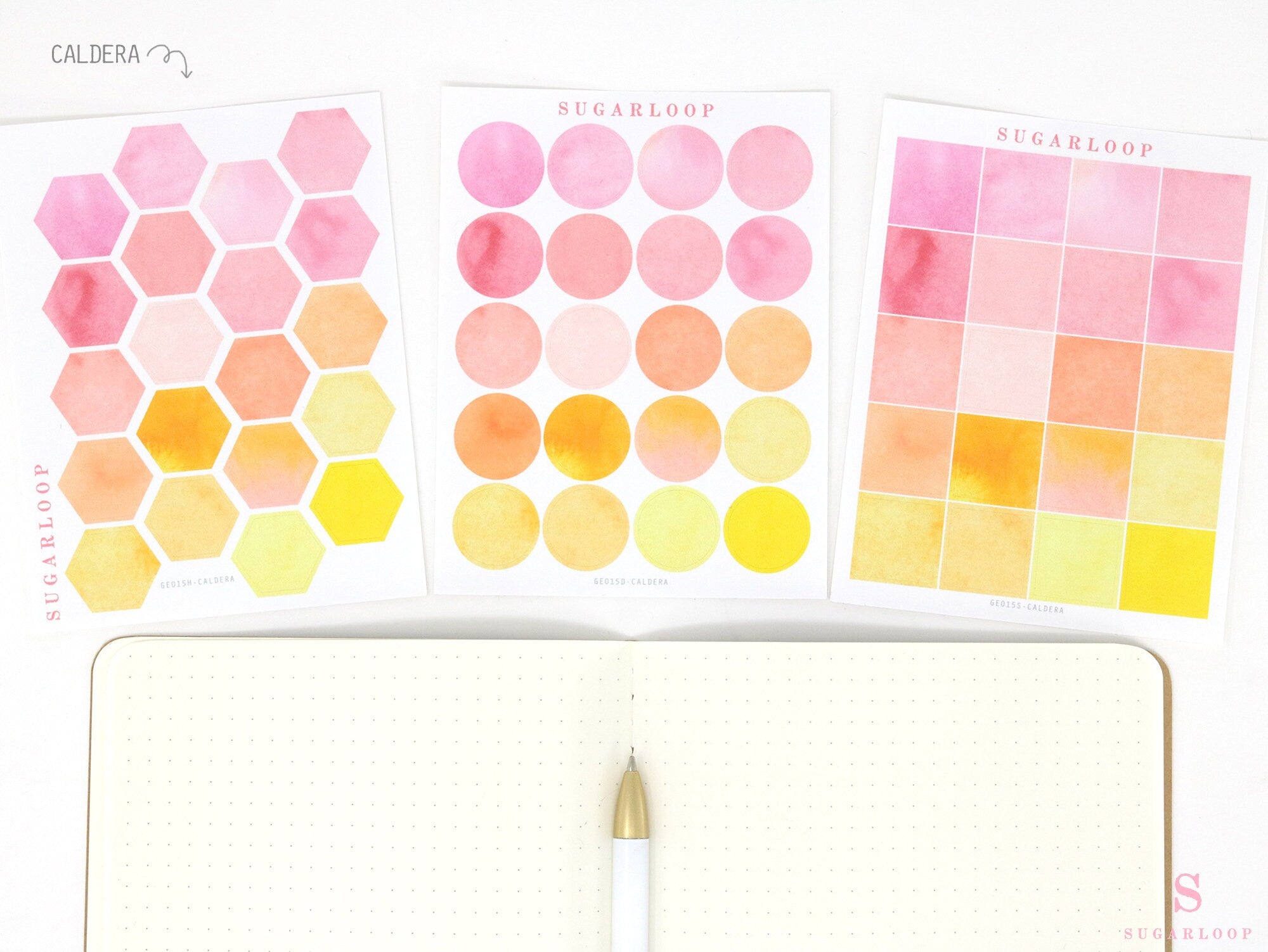 Watercolor Dot Hexagon Square Bujo Planner Stickers: 3/4 inch (19 mm)