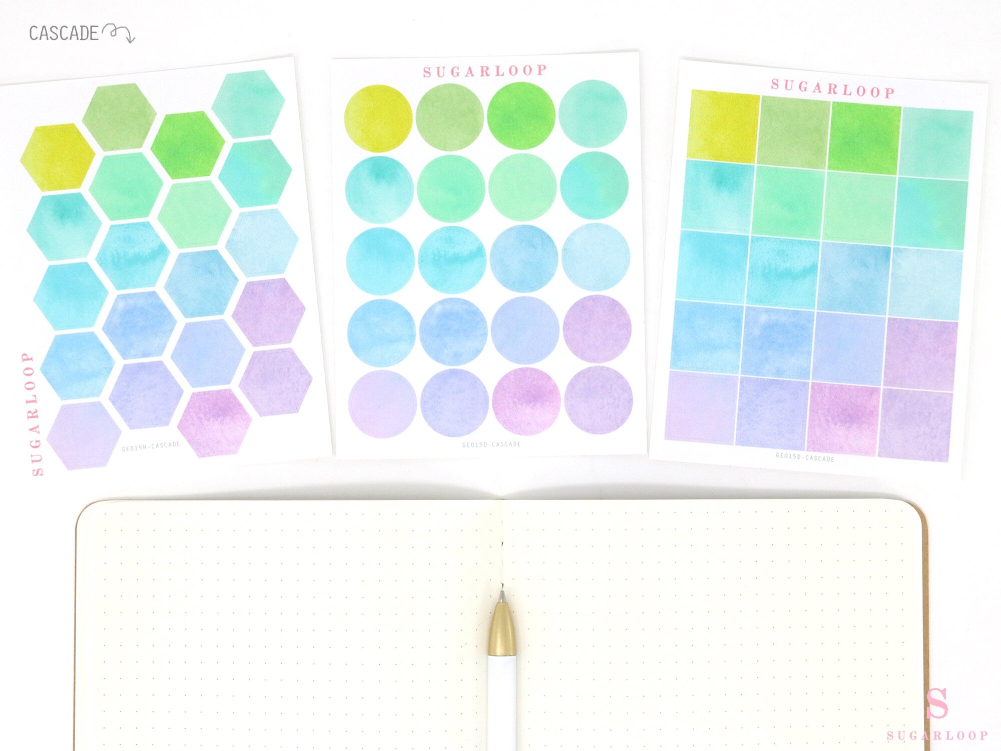 Watercolor Dot Hexagon Square Bujo Planner Stickers: 3/4 inch (19 mm)