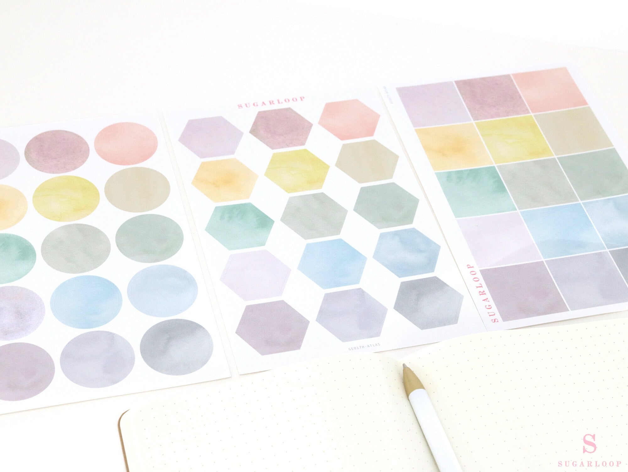 Hexagon Dot Square Bujo Planner Stickers: 1.25 inch (30 mm)