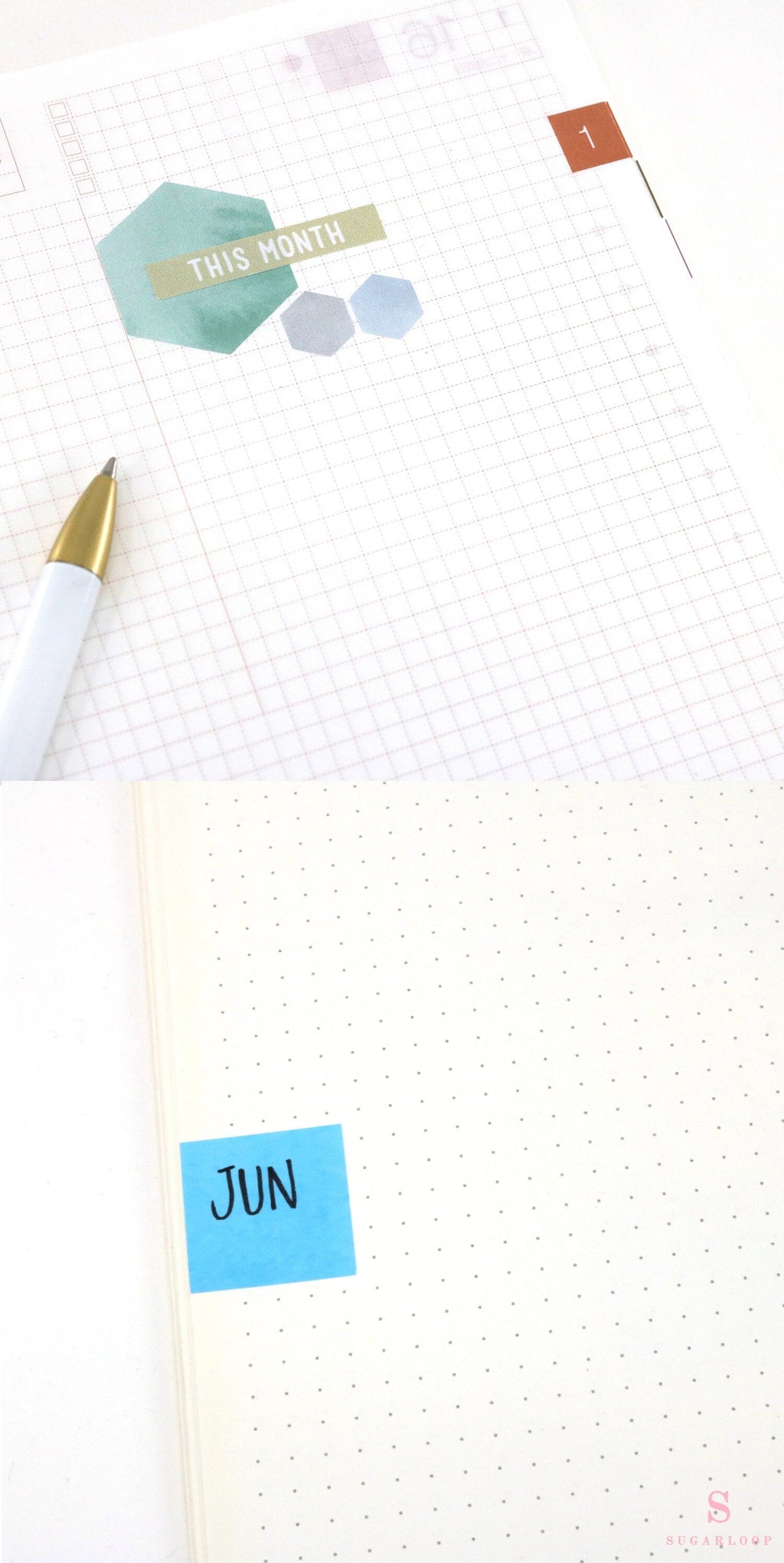 Hexagon Dot Square Bujo Planner Stickers: 1.25 inch (30 mm)