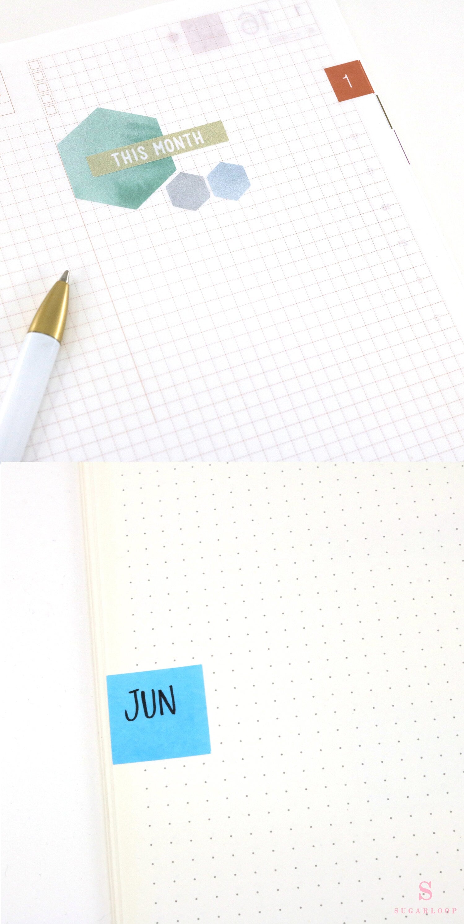 Hexagon Dot Square Bujo Planner Stickers: 1.25 inch (30 mm)