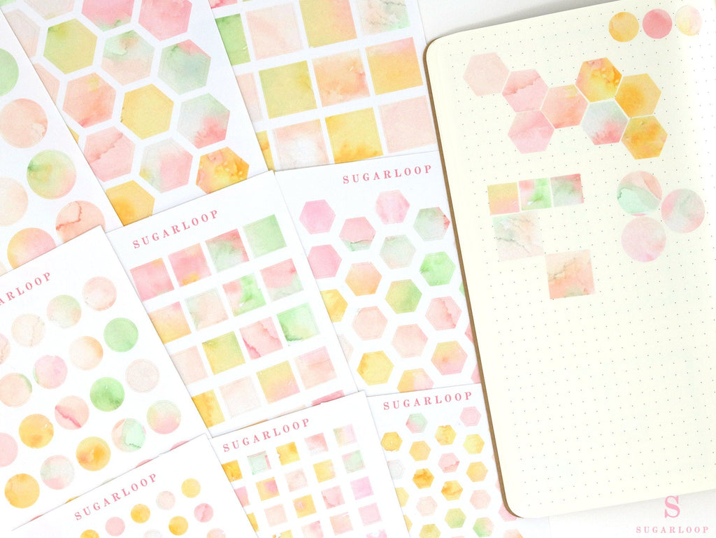 Multicolor Bujo Planner Stickers – Dots, Hexagons, Squares