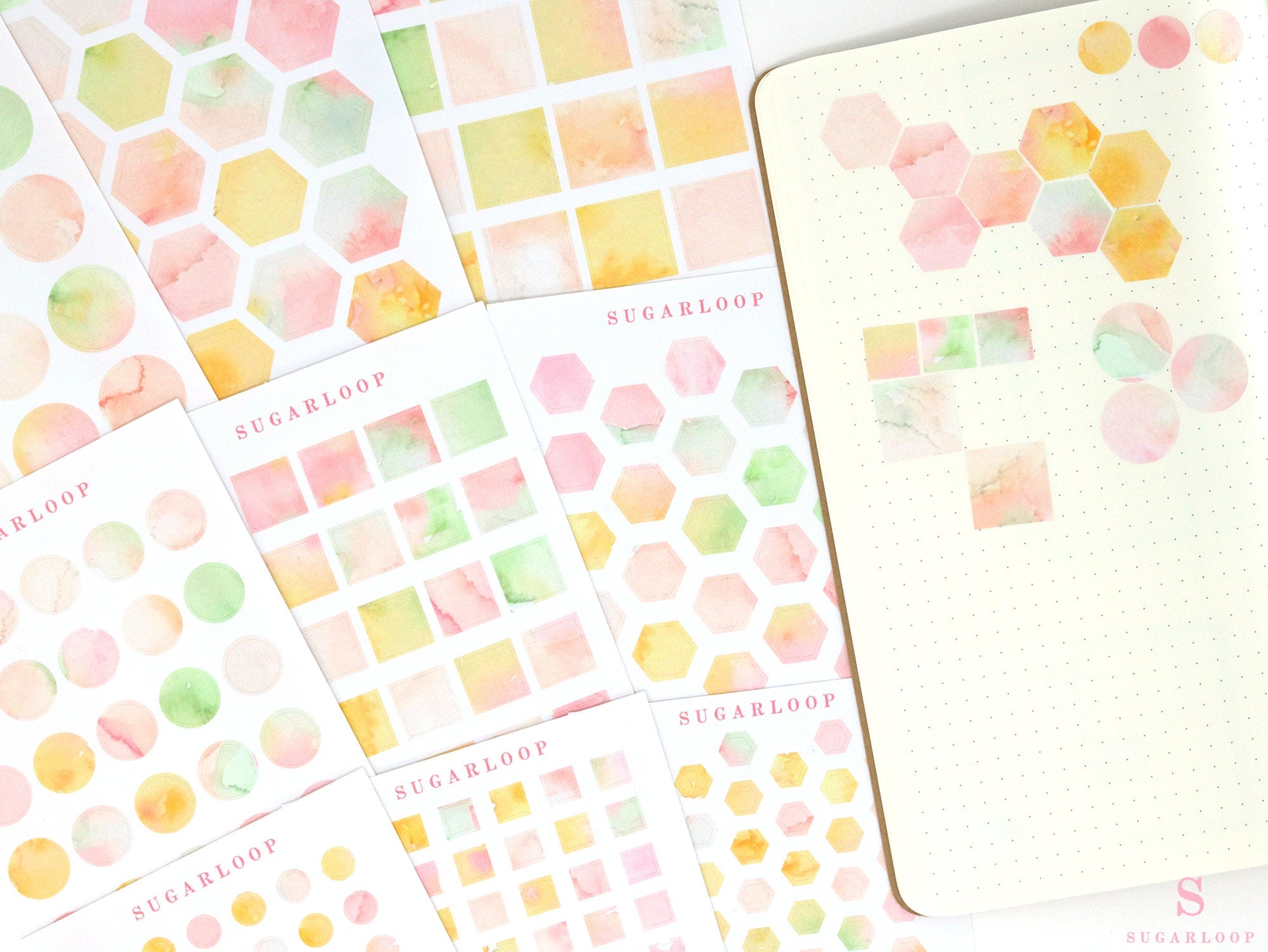 Hexagon Dot Square Bujo Planner Stickers: Various Sizes