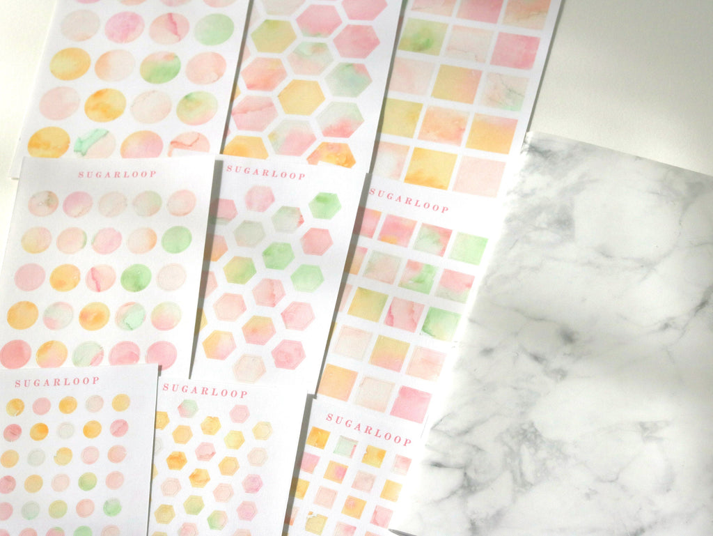 Multicolor Bujo Planner Stickers – Dots, Hexagons, Squares