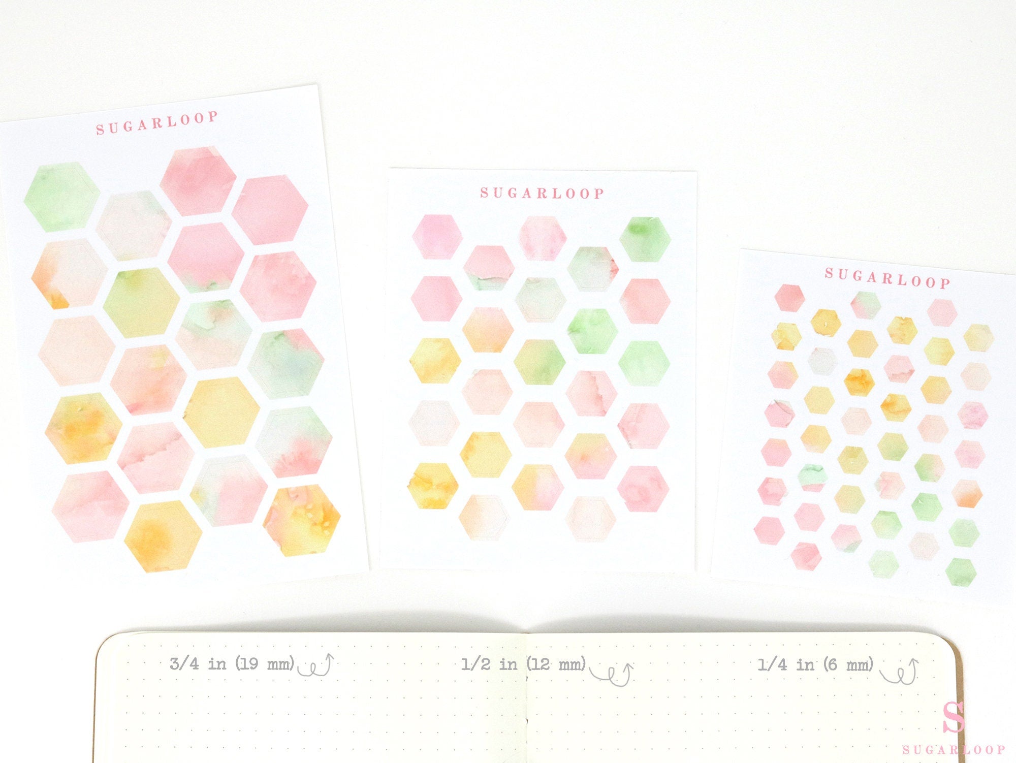 Hexagon Dot Square Bujo Planner Stickers: Various Sizes