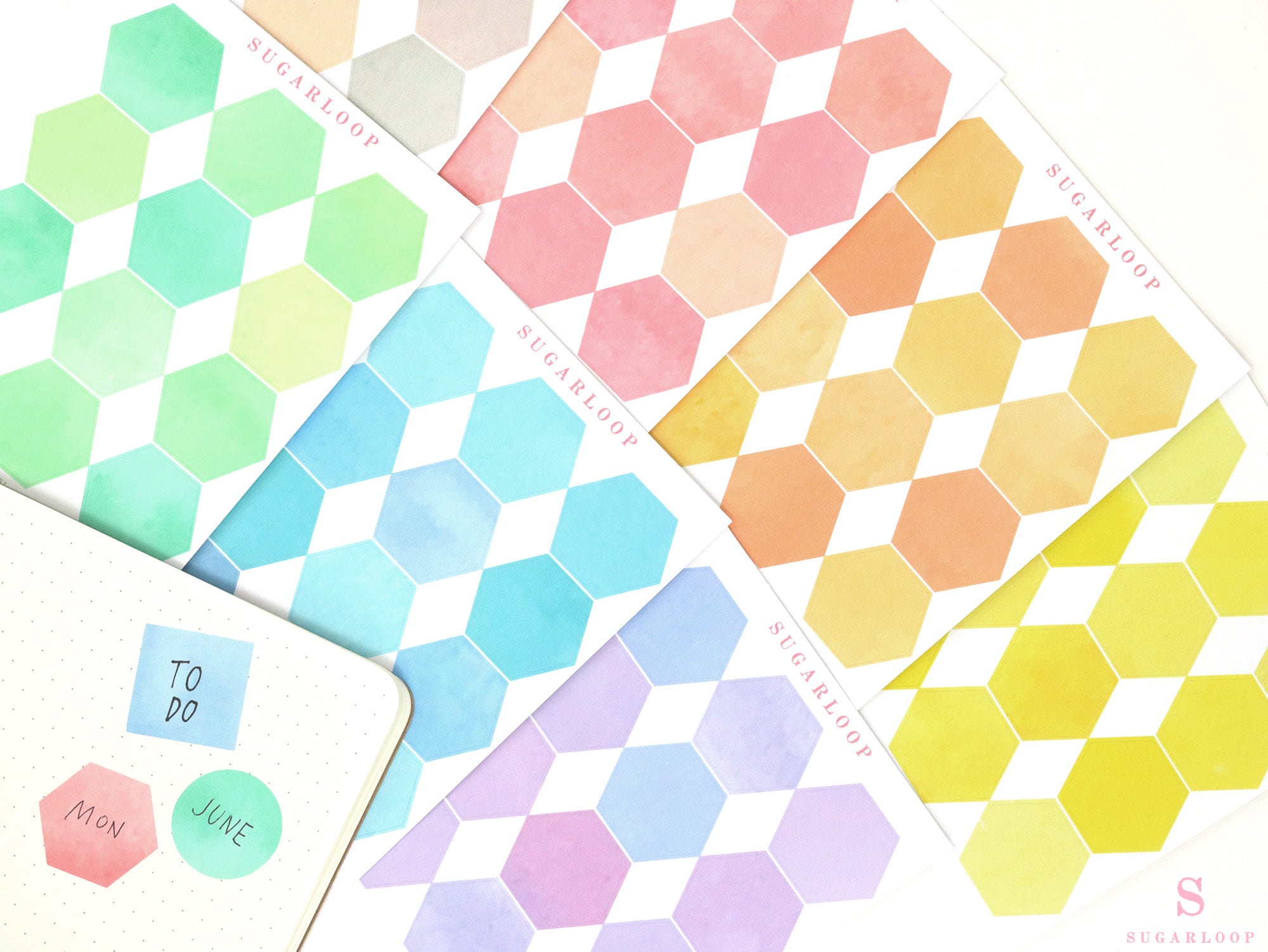 Hexagon Dot Square Bujo Planner Stickers: 1 in (25 mm)