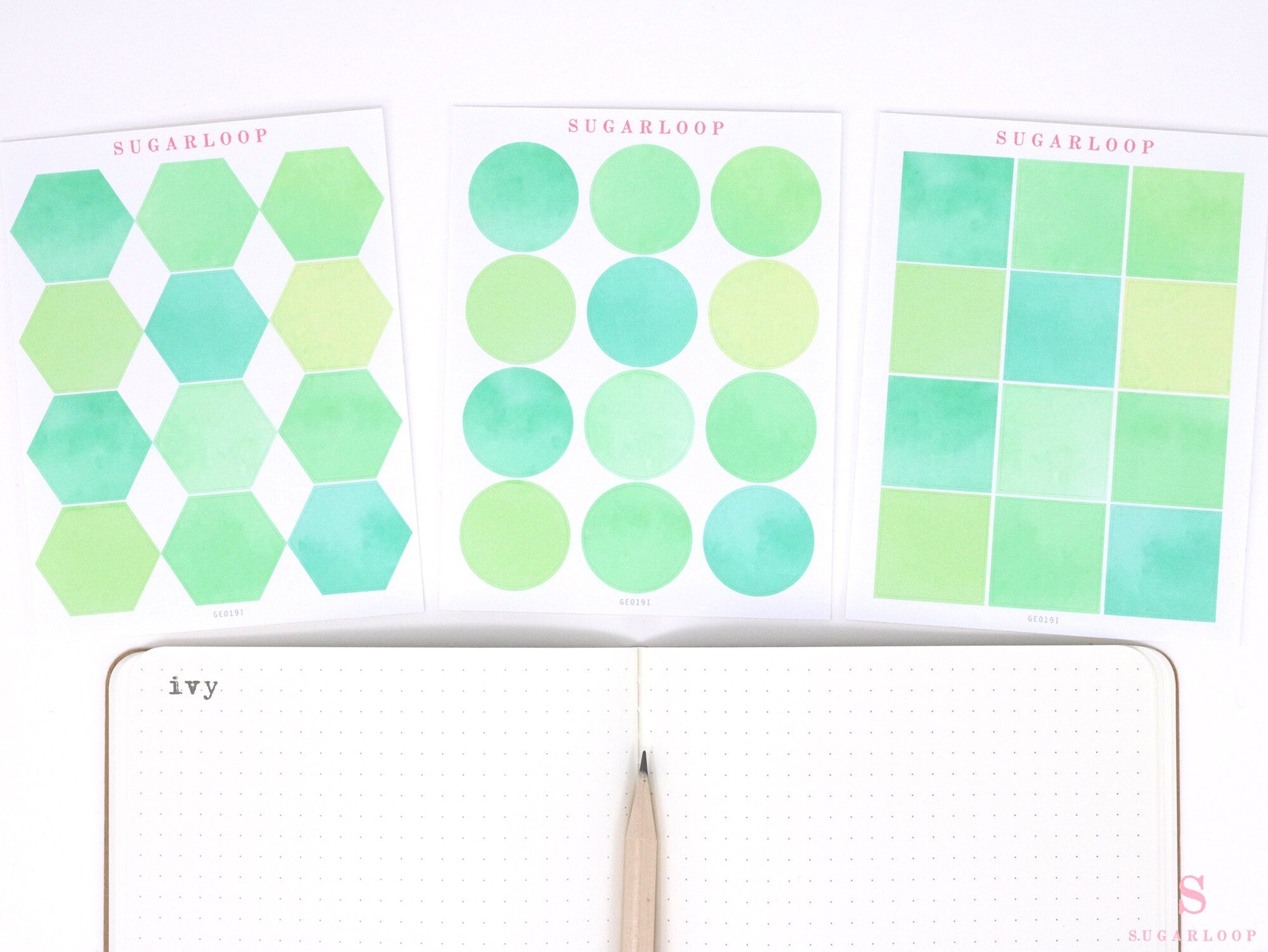 Hexagon Dot Square Bujo Planner Stickers: 1 in (25 mm)