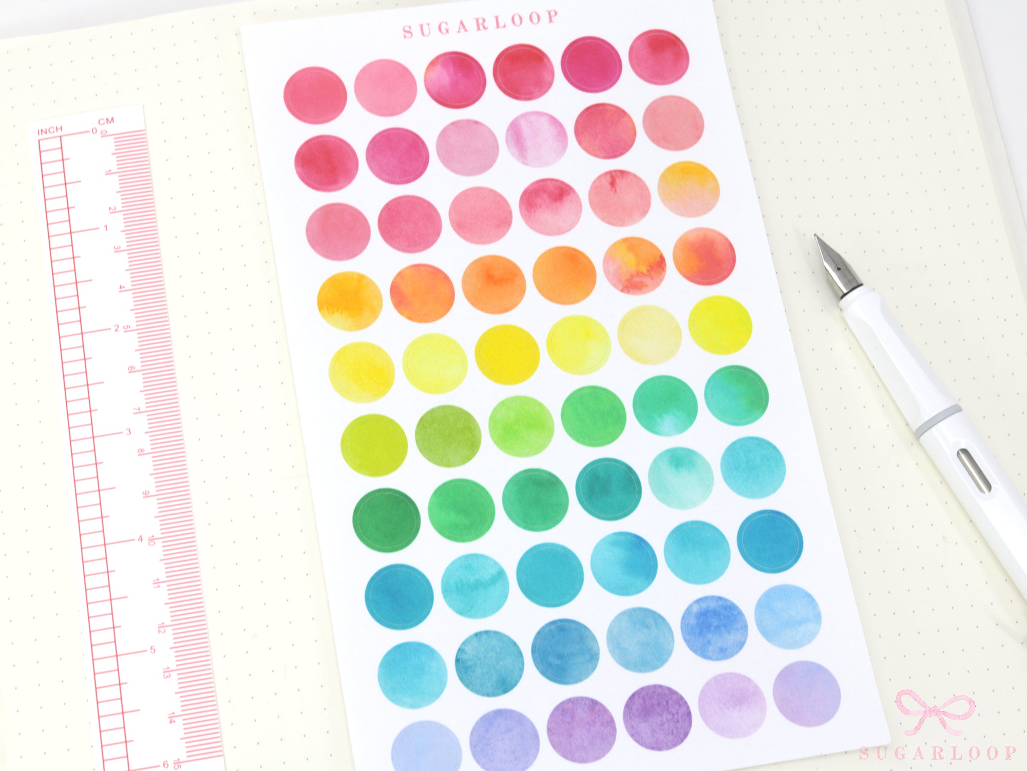 Watercolor Planner and Journal Stickers: Rainbow Hexagon  Dot  Square Labels