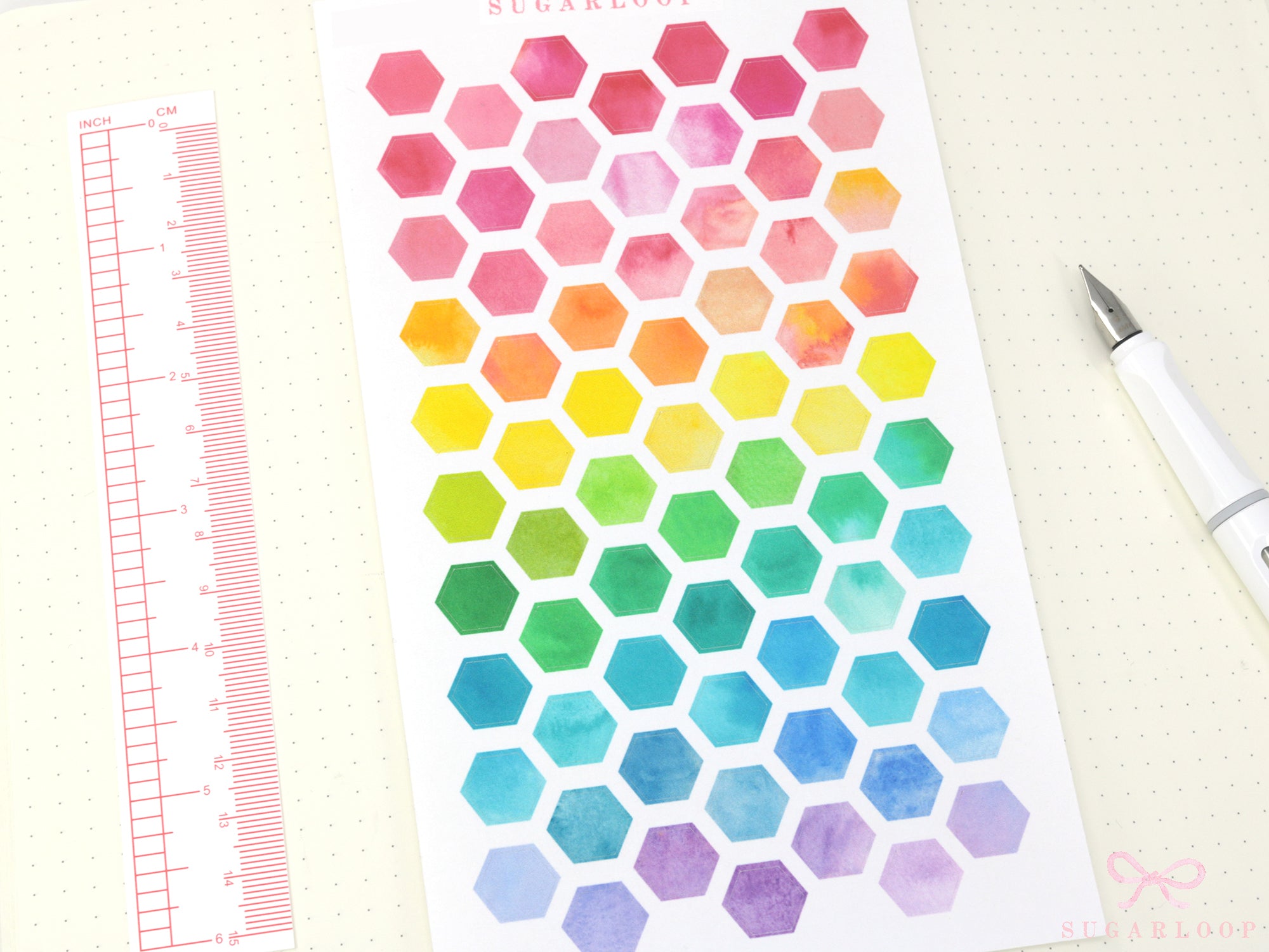 Watercolor Planner and Journal Stickers: Rainbow Hexagon  Dot  Square Labels