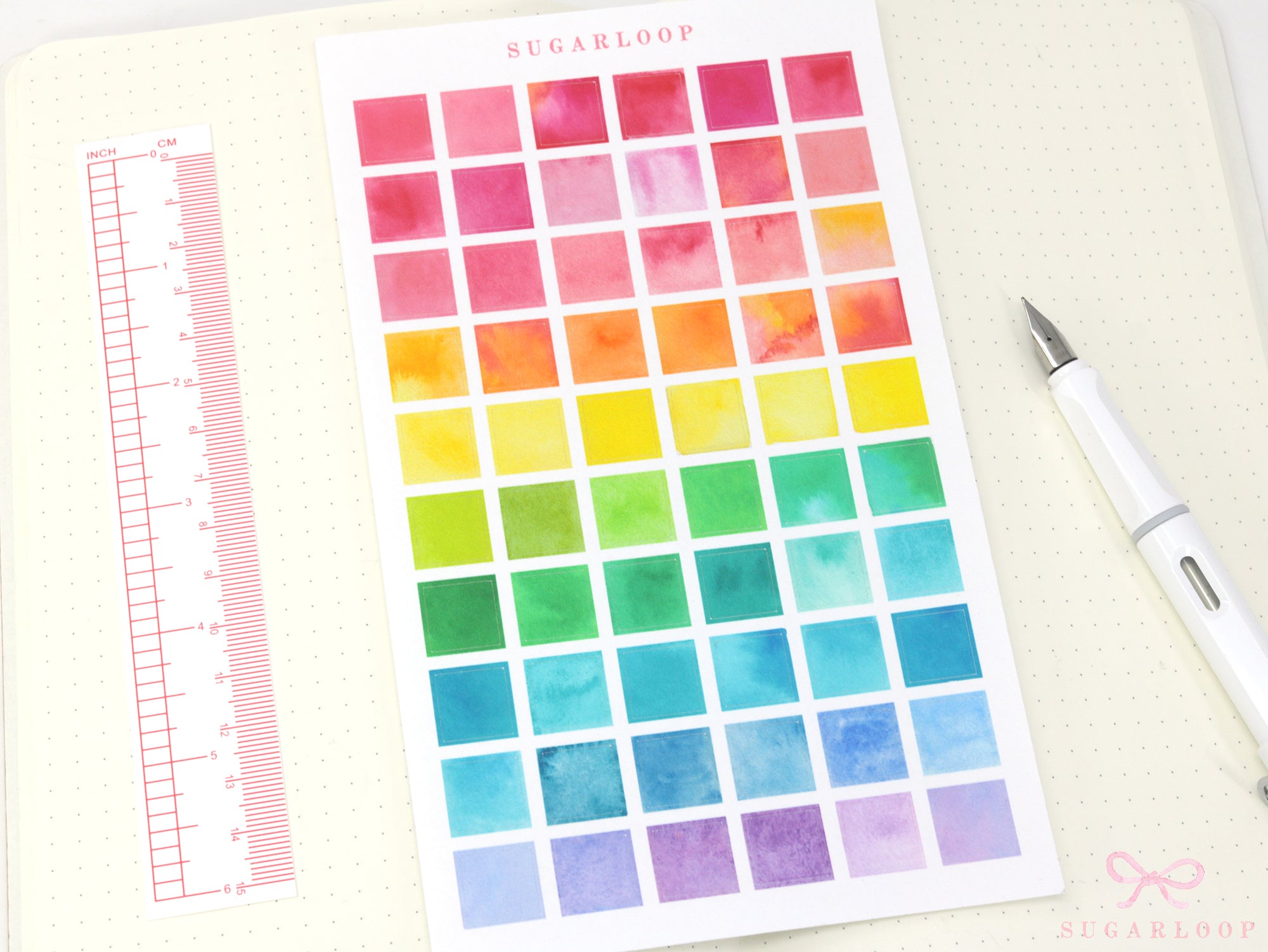 Watercolor Planner and Journal Stickers: Rainbow Hexagon  Dot  Square Labels