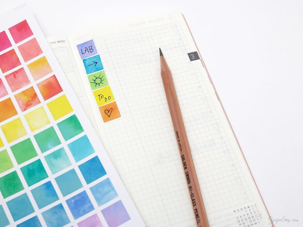 Watercolor Planner and Journal Stickers: Rainbow Hexagon  Dot  Square Labels