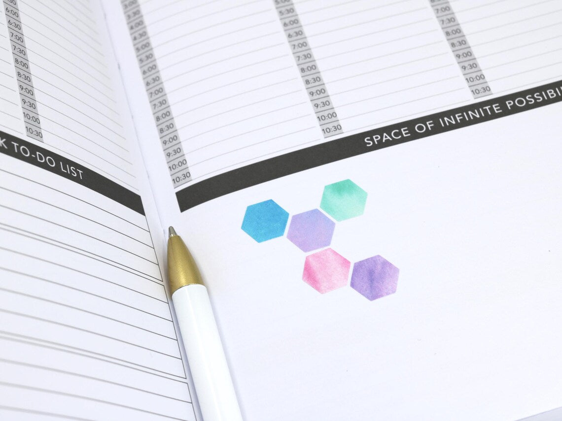 Watercolor Planner and Journal Stickers: Rainbow Hexagon  Dot  Square Labels