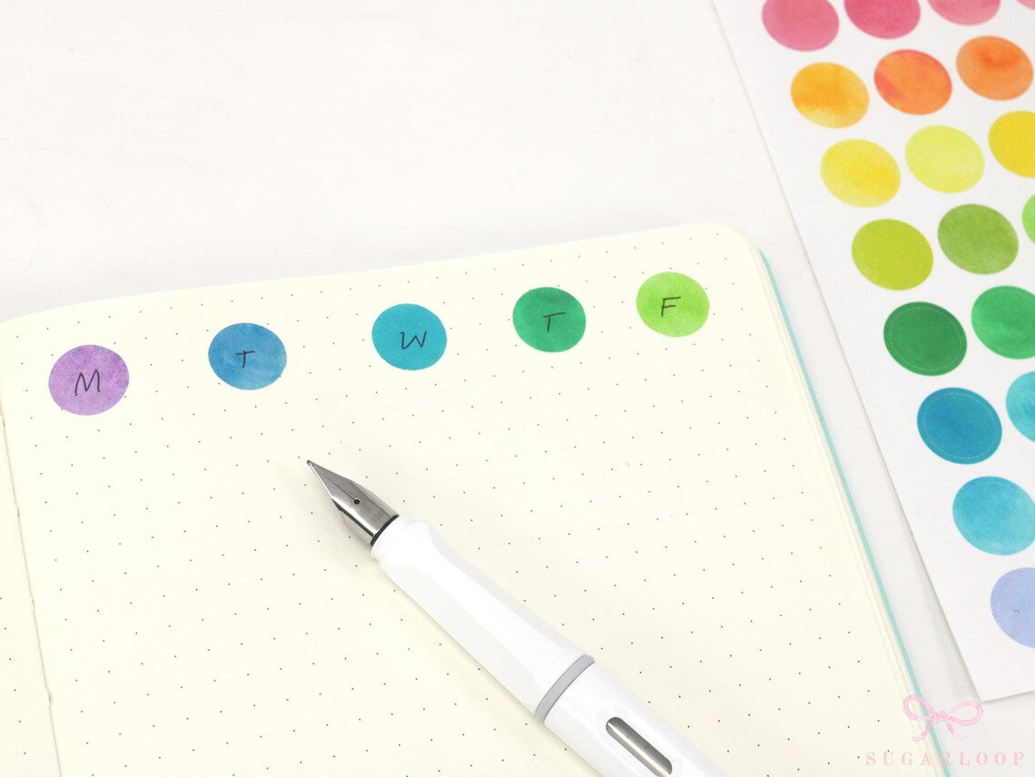 Watercolor Planner and Journal Stickers: Rainbow Hexagon  Dot  Square Labels